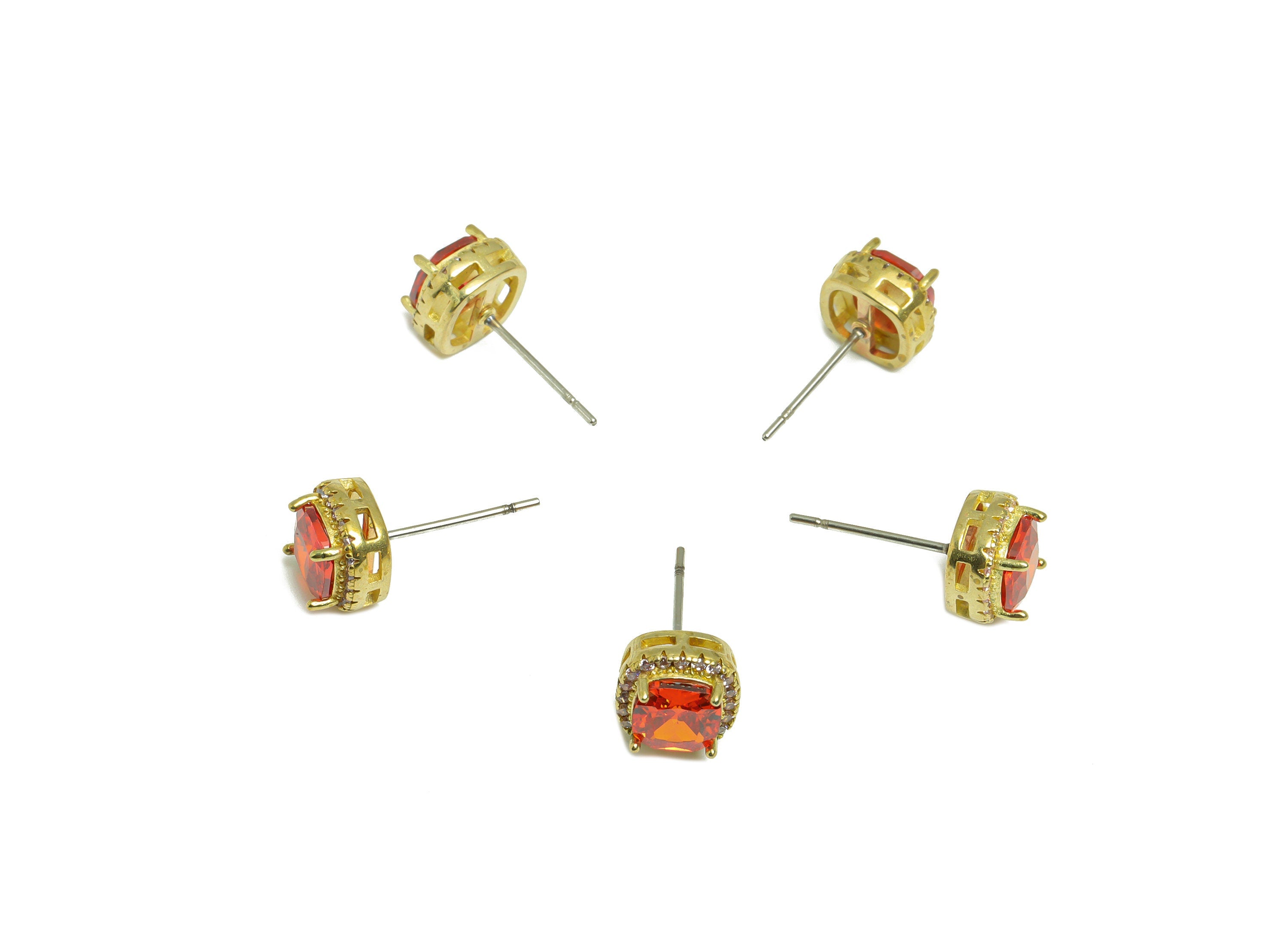 Orange red(CZ-12) Zircon Earring Stud - Raw Brass Pink (CZ-01) Zircon Earring Post - Cubic Zircon Earring Post - 17x8x5mm - PP9851M - DOMEDBAZAAR