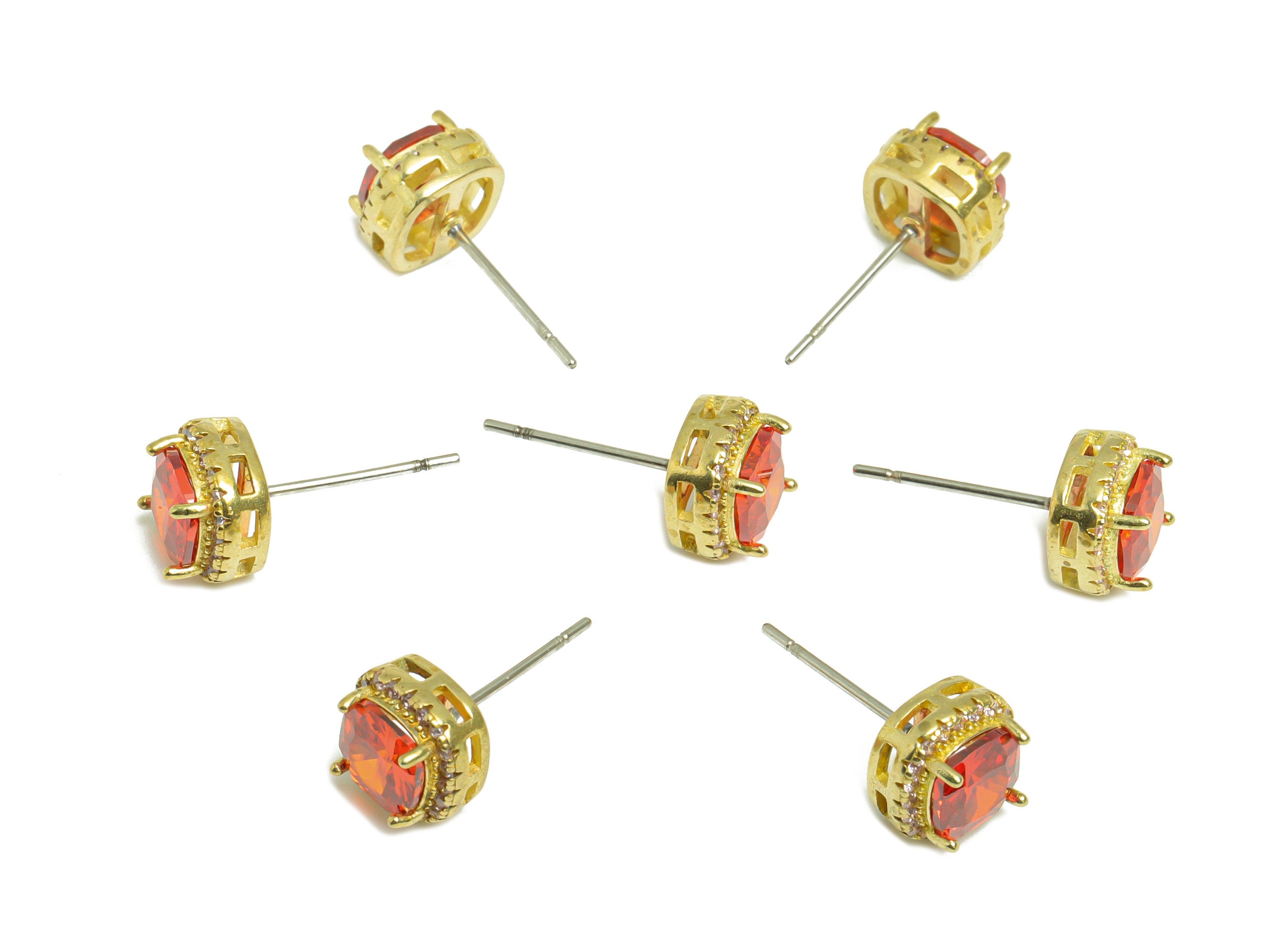 Orange red(CZ-12) Zircon Earring Stud - Raw Brass Pink (CZ-01) Zircon Earring Post - Cubic Zircon Earring Post - 17x8x5mm - PP9851M - DOMEDBAZAAR