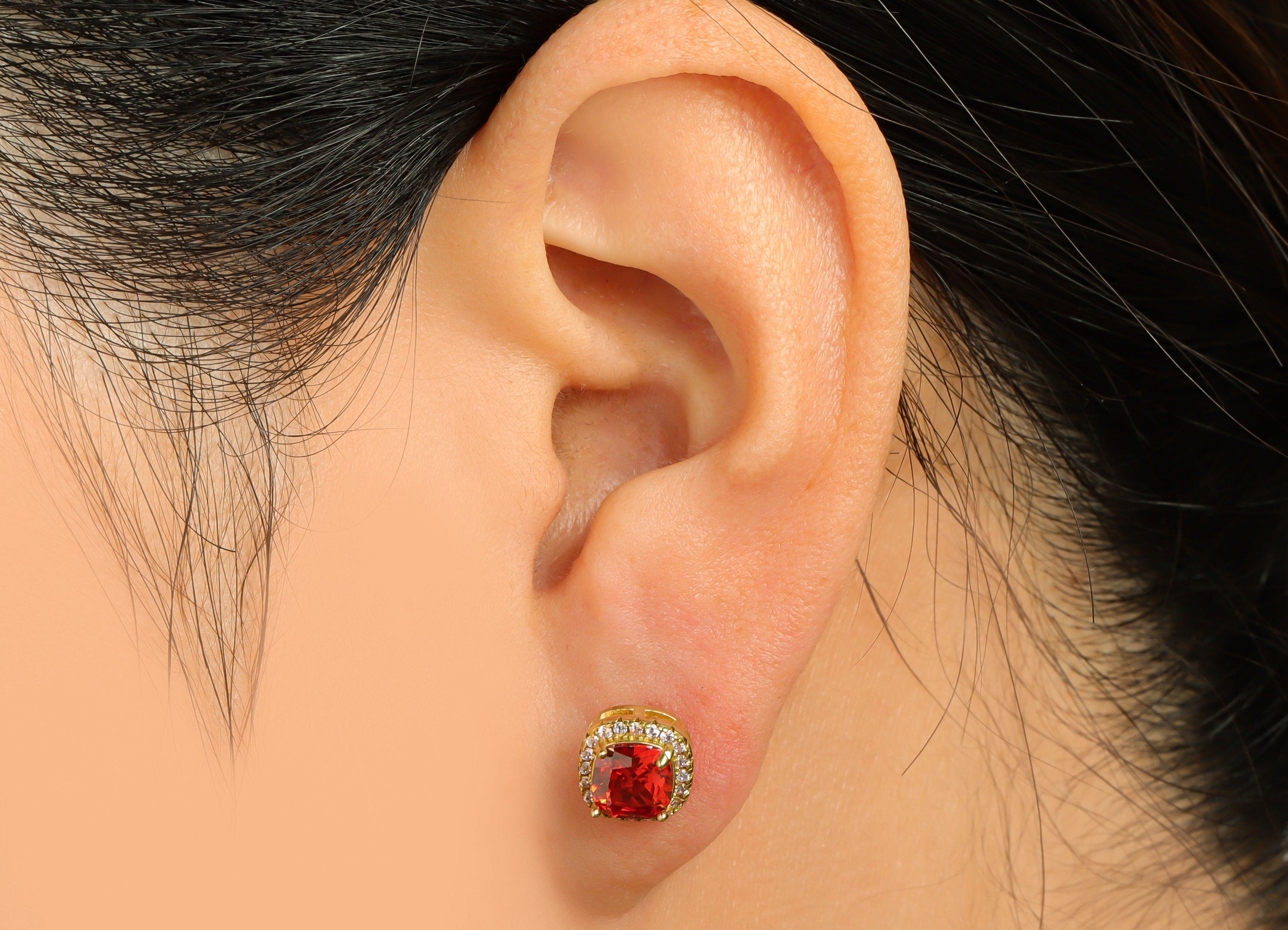 Orange red(CZ-12) Zircon Earring Stud - Raw Brass Pink (CZ-01) Zircon Earring Post - Cubic Zircon Earring Post - 17x8x5mm - PP9851M - DOMEDBAZAAR