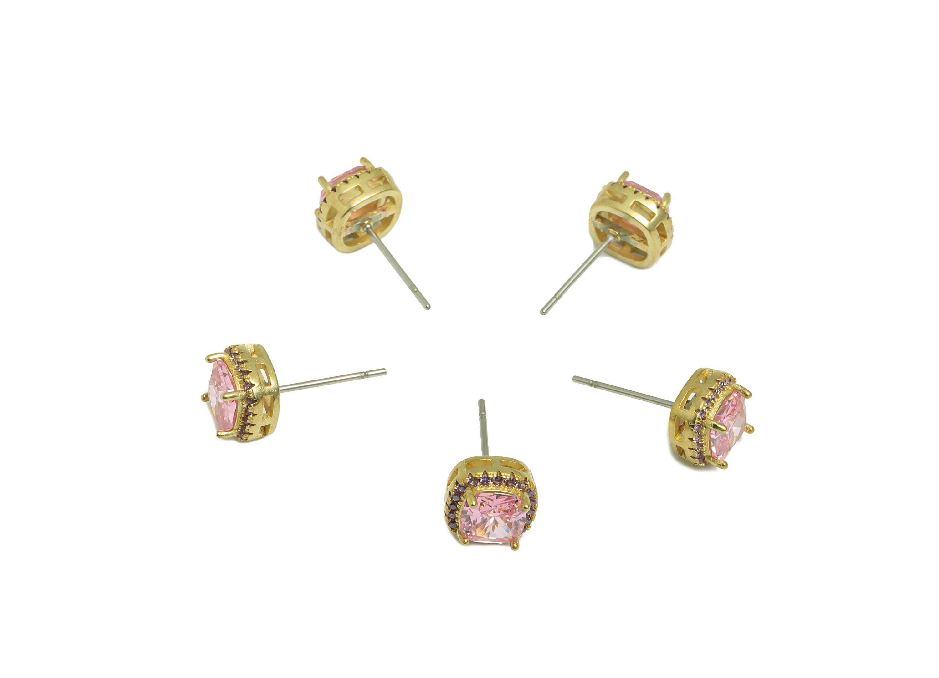Amethyst(CZ-09) Zircon Earring Stud - Raw Brass Pink (CZ-01) Zircon Earring Post - Cubic Zircon Earring Post - 17x8x5mm - PP9851R - DOMEDBAZAAR