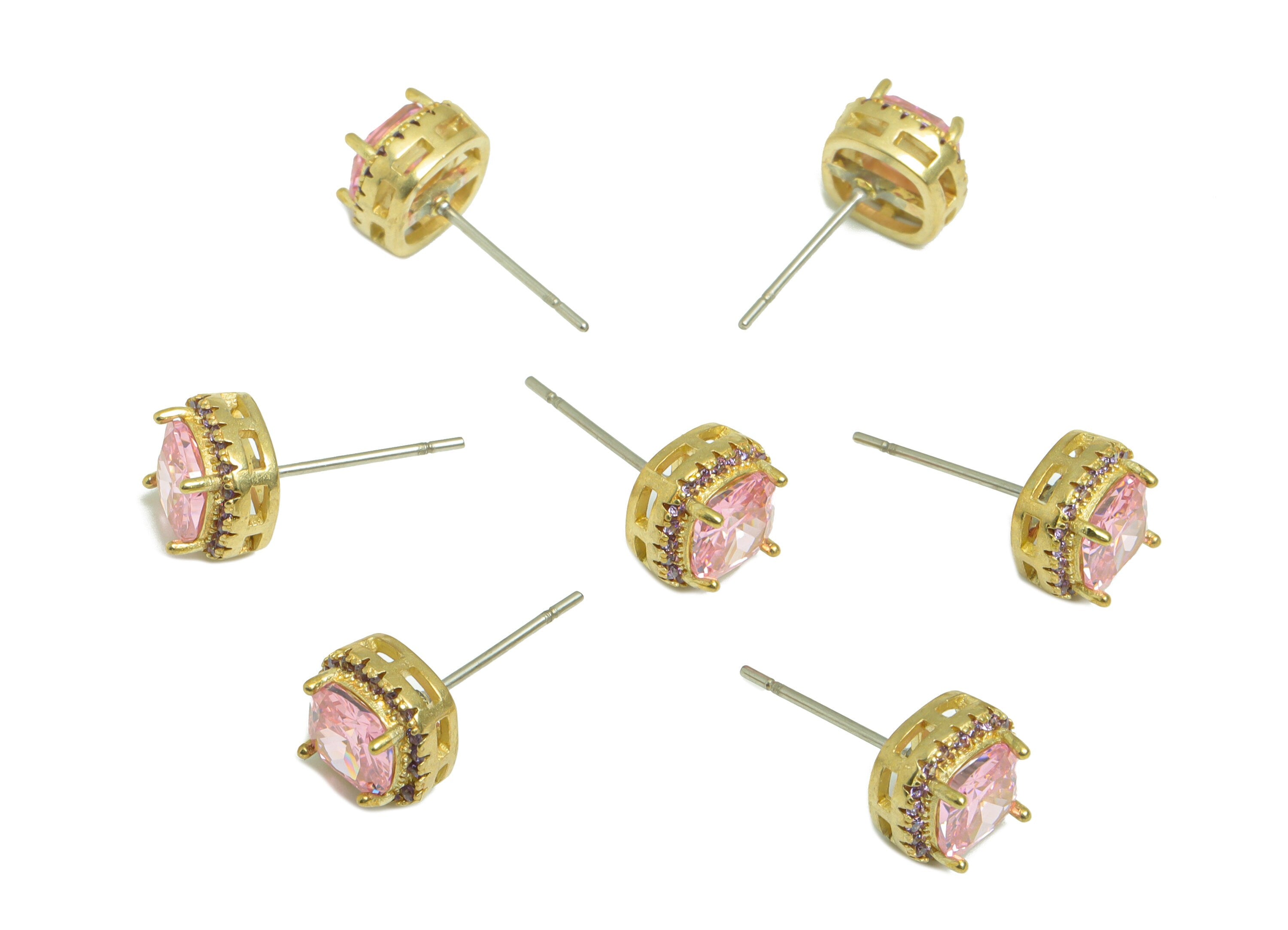 Amethyst(CZ-09) Zircon Earring Stud - Raw Brass Pink (CZ-01) Zircon Earring Post - Cubic Zircon Earring Post - 17x8x5mm - PP9851R - DOMEDBAZAAR