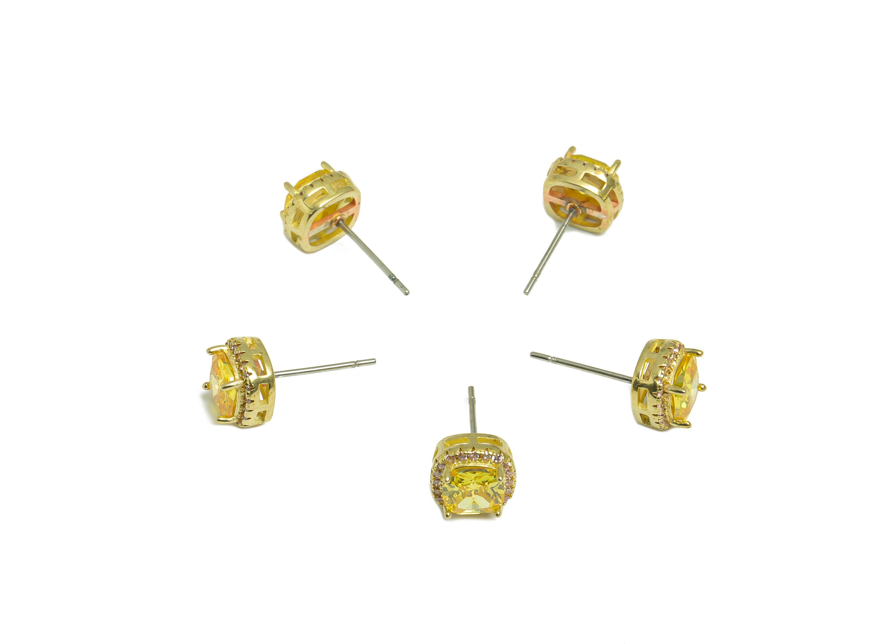 Golden (CZ-05) Zircon Earring Stud - Raw Brass Pink (CZ-01) Zircon Earring Post - Cubic Zircon Earring Post - 15x5x4mm - PP9851L - DOMEDBAZAAR
