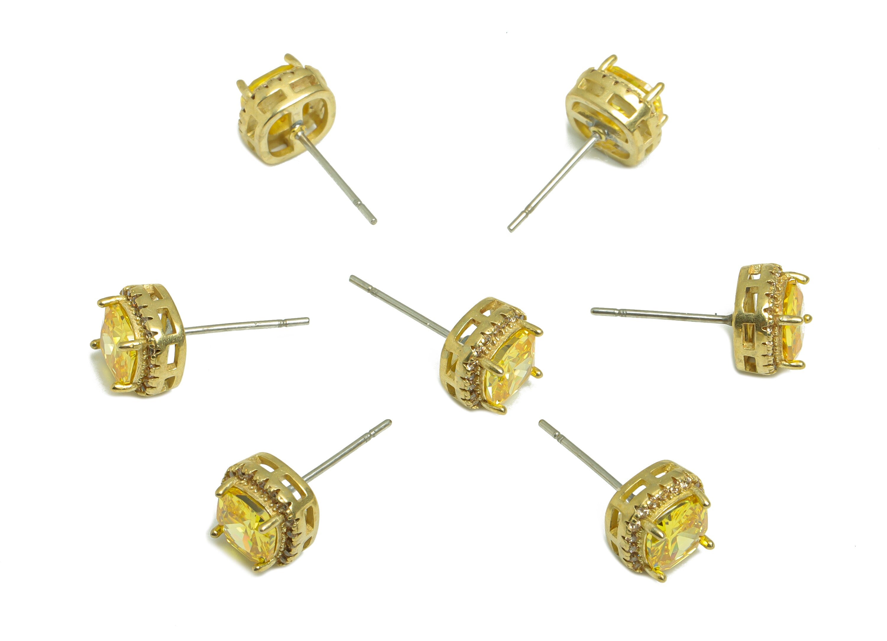 D-Champagne (CZ-20) Zircon Earring Stud - Raw Brass Golden (CZ-05) Zircon Earring Post - Cubic Zircon Earring Post - 18x8.2x6.1mm - PP9851P - DOMEDBAZAAR