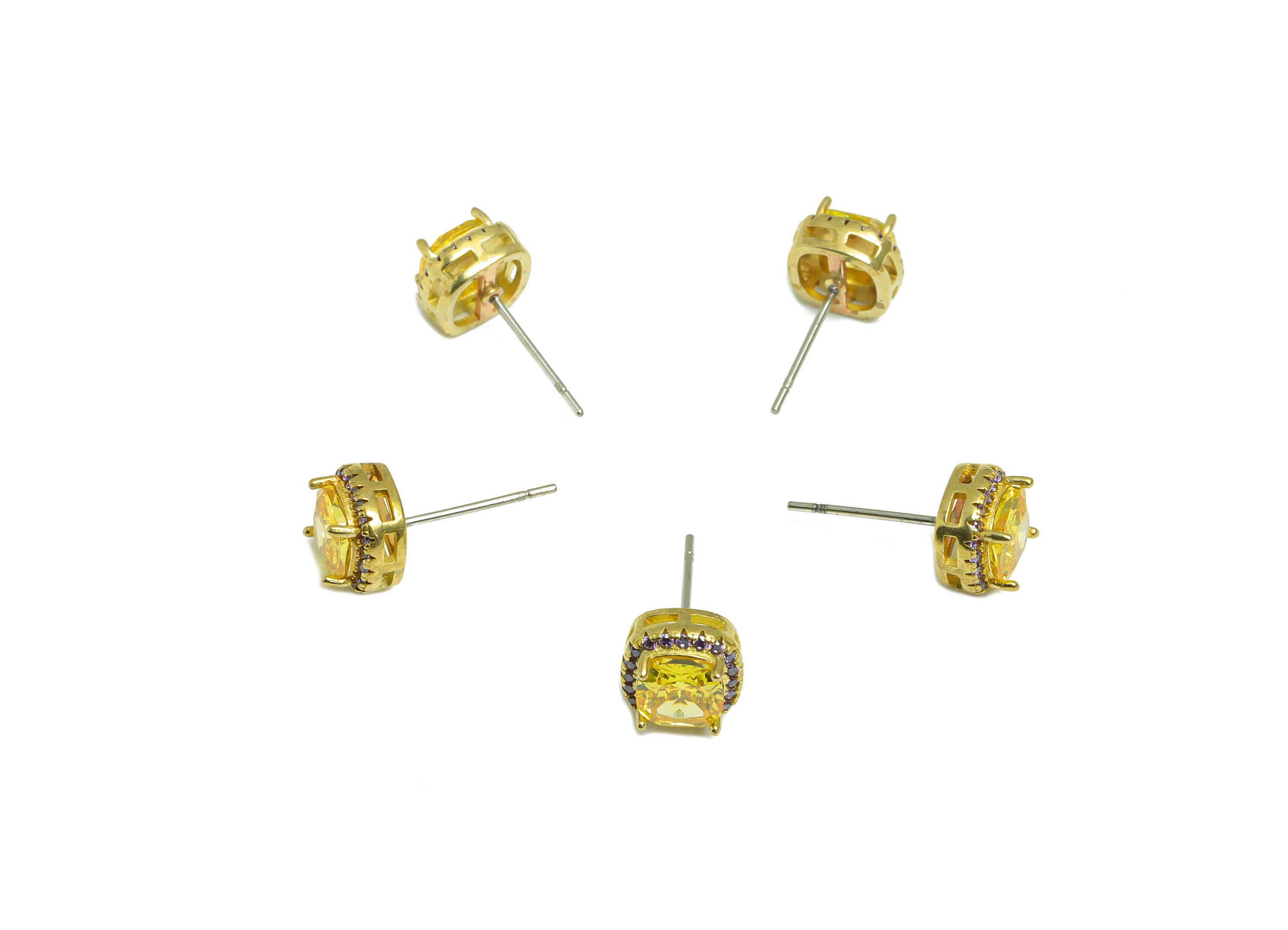 Golden (CZ-05) Zircon Earring Stud - Raw Brass Deep Violet (CZ-08) Zircon Earring Post - Cubic Zircon Earring Post - 18x8.2x6.1mm - PP9851U - DOMEDBAZAAR