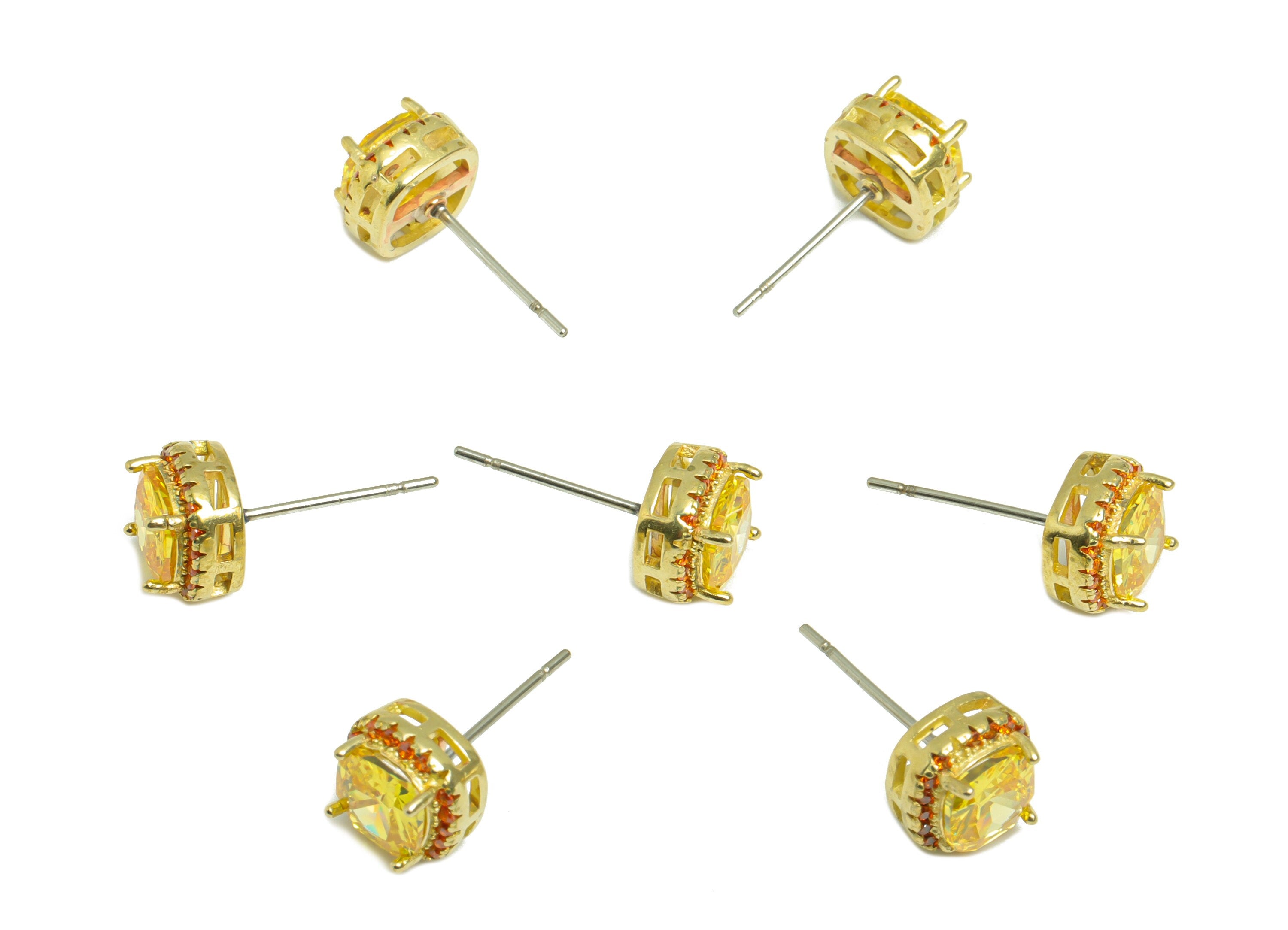 Golden(CZ-05) Zircon Earring Stud - Raw Brass L-Orange (CZ-11L) Zircon Earring Post - Cubic Zircon Earring Post - 18x8.2x6.1mm - PP9851D - DOMEDBAZAAR