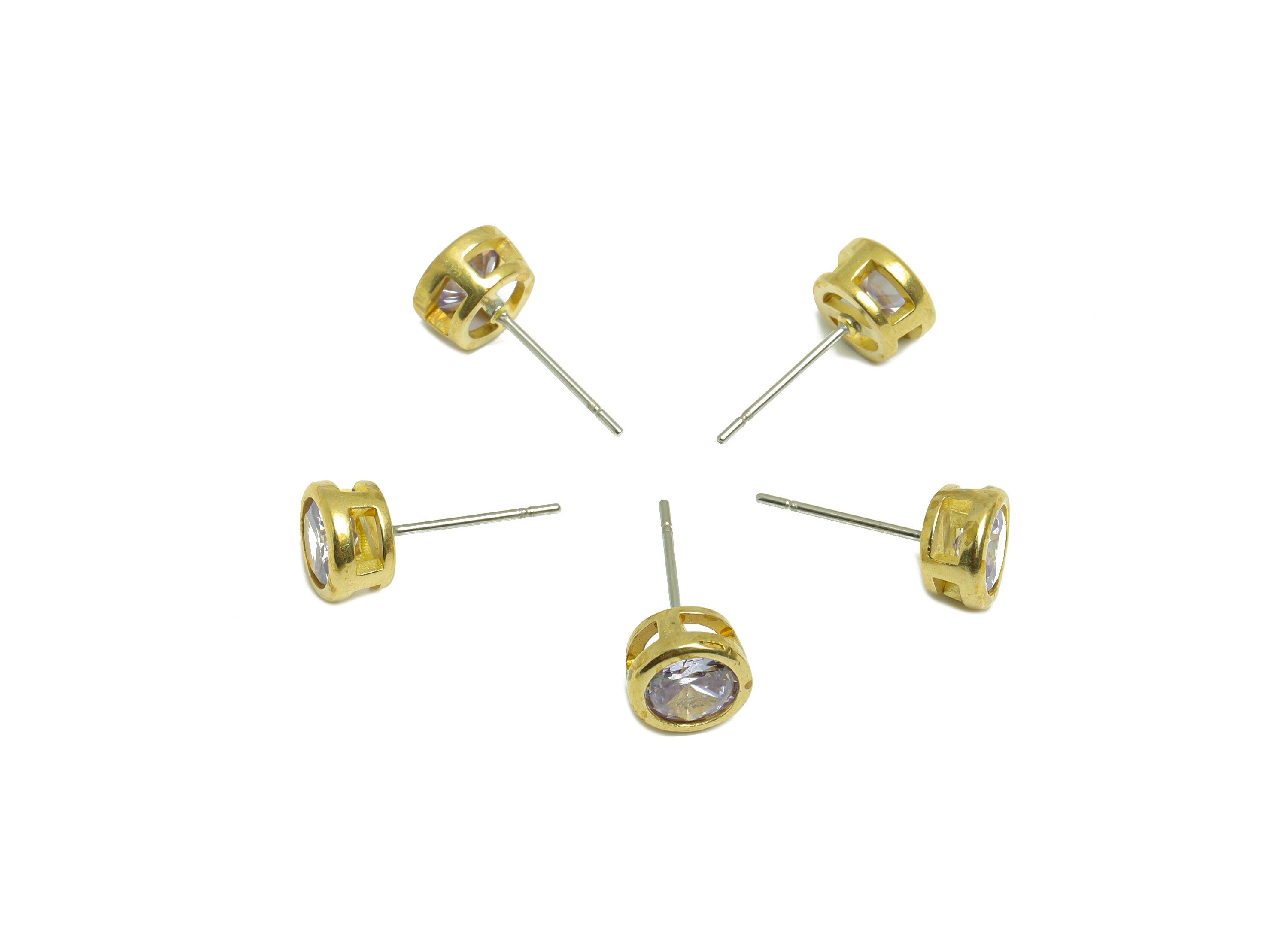 Lavenda (CZ-06) Zircon Earring Stud - Raw Brass Round Earring Post - Cubic Zircon Earring Post - 16.6x7.68x5.5mm - PP9682Z - DOMEDBAZAAR