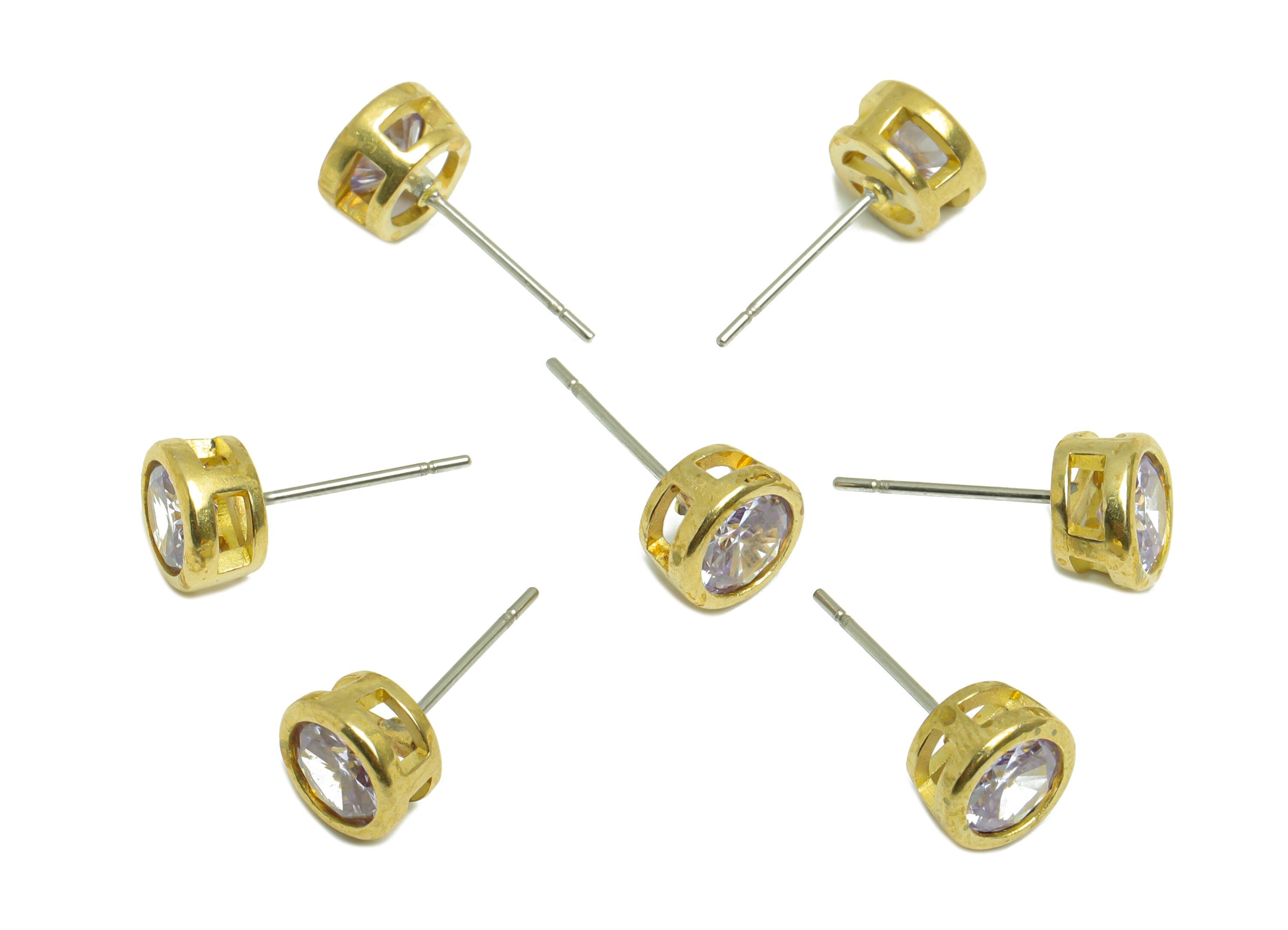 Lavenda (CZ-06) Zircon Earring Stud - Raw Brass Round Earring Post - Cubic Zircon Earring Post - 16.6x7.68x5.5mm - PP9682Z - DOMEDBAZAAR