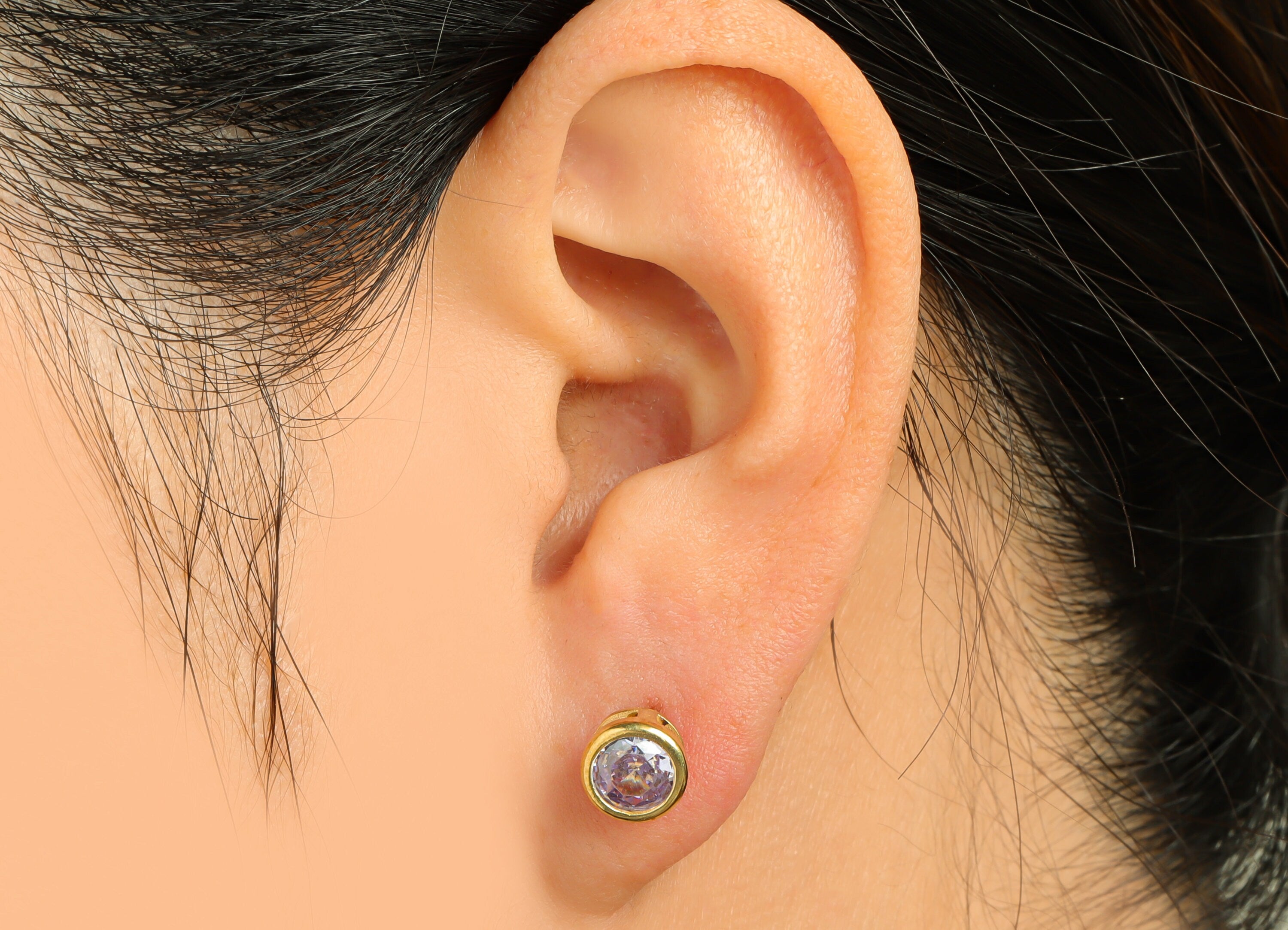 Lavenda (CZ-06) Zircon Earring Stud - Raw Brass Round Earring Post - Cubic Zircon Earring Post - 16.6x7.68x5.5mm - PP9682Z - DOMEDBAZAAR