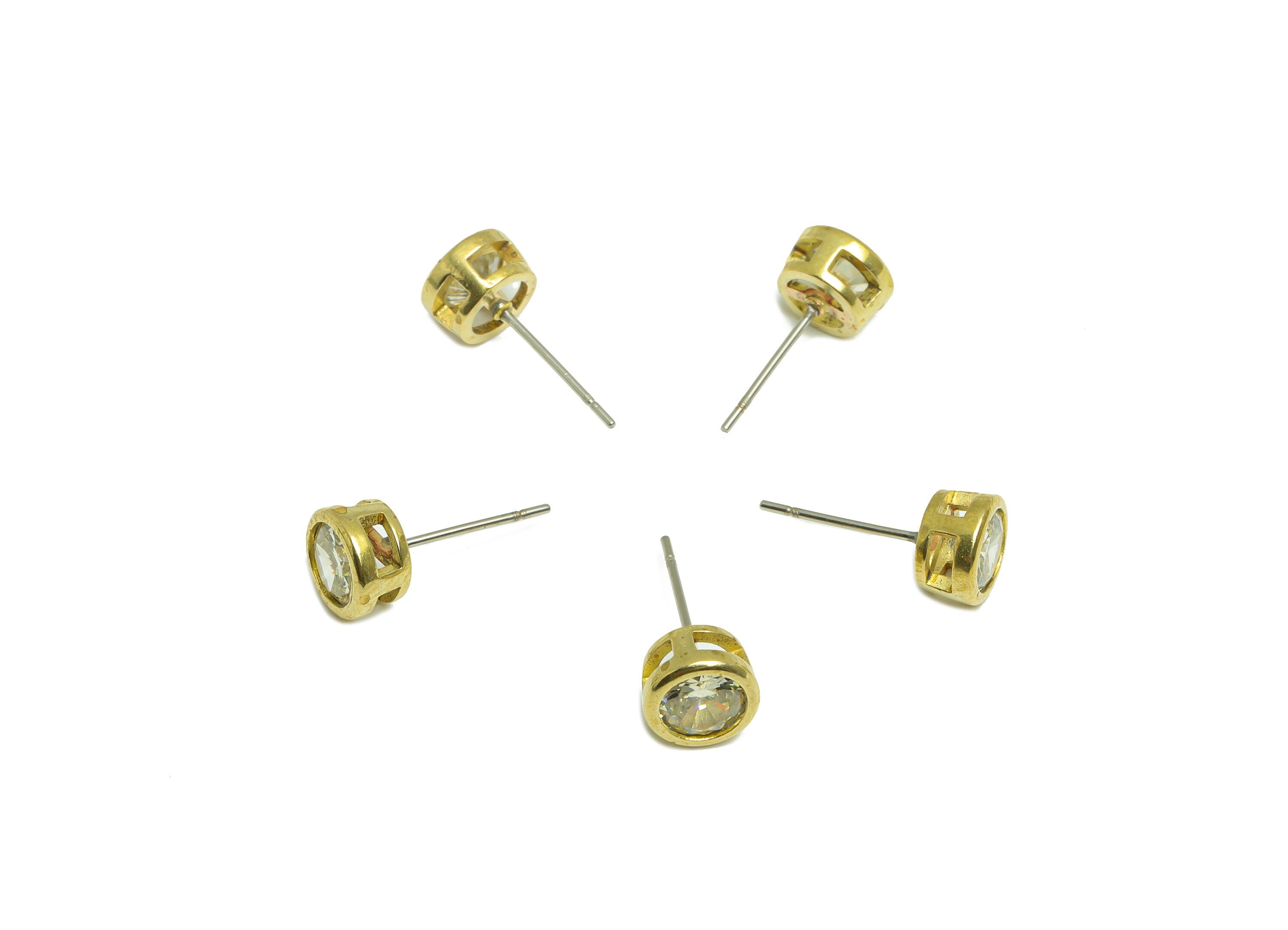 Lemon (CZ-03) Zircon Earring Stud - Raw Brass Round CZ Earring Post - Cubic Zircon Earring Post - 16.6x7.68x5.5mm - PP9682D - DOMEDBAZAAR