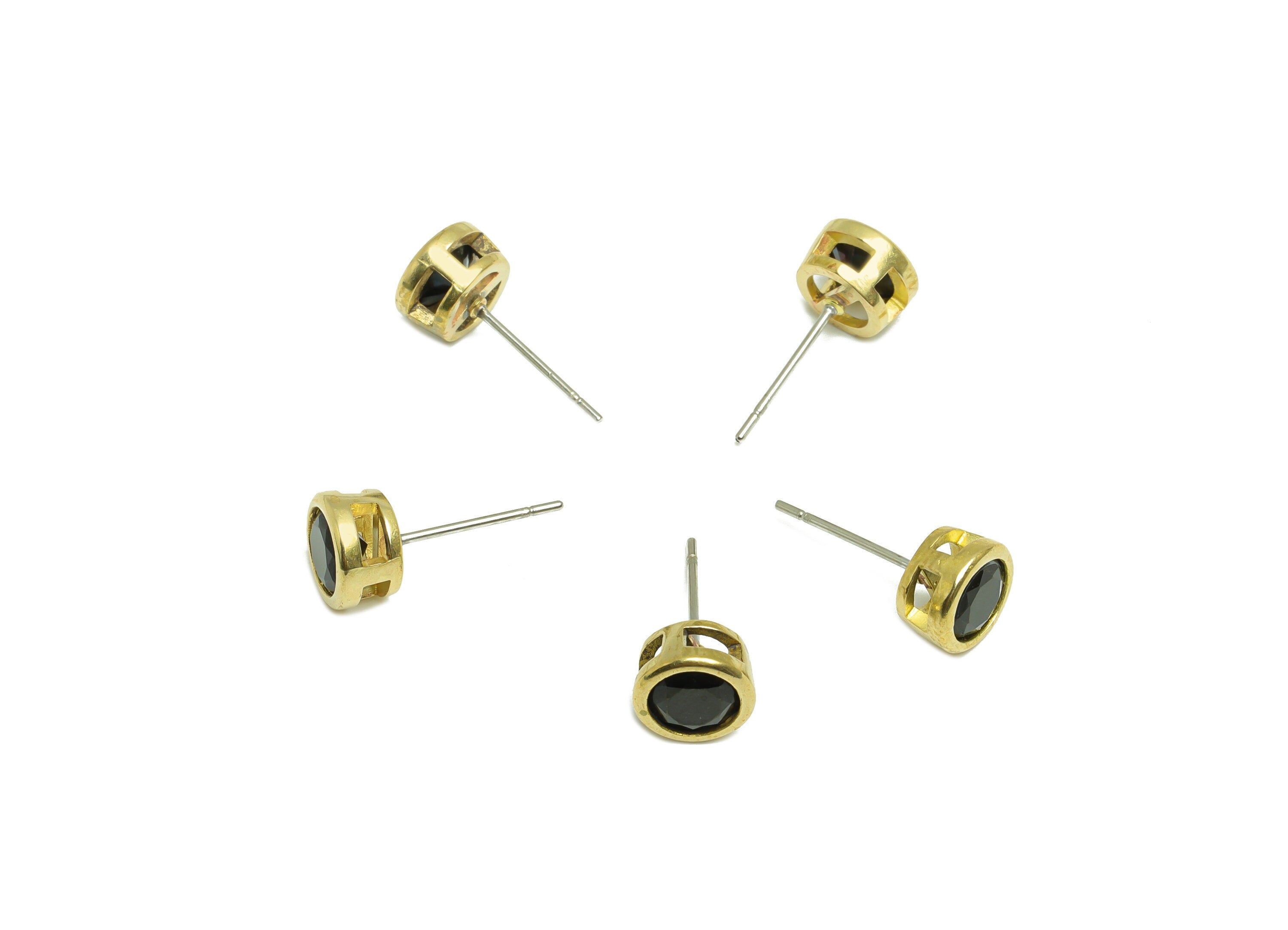Black (CZ-22) Zircon Earring Stud - Raw Brass Round CZ Earring Post - Cubic Zircon Earring Post - 16.6x7.68x5.5mm - PP9682N - DOMEDBAZAAR