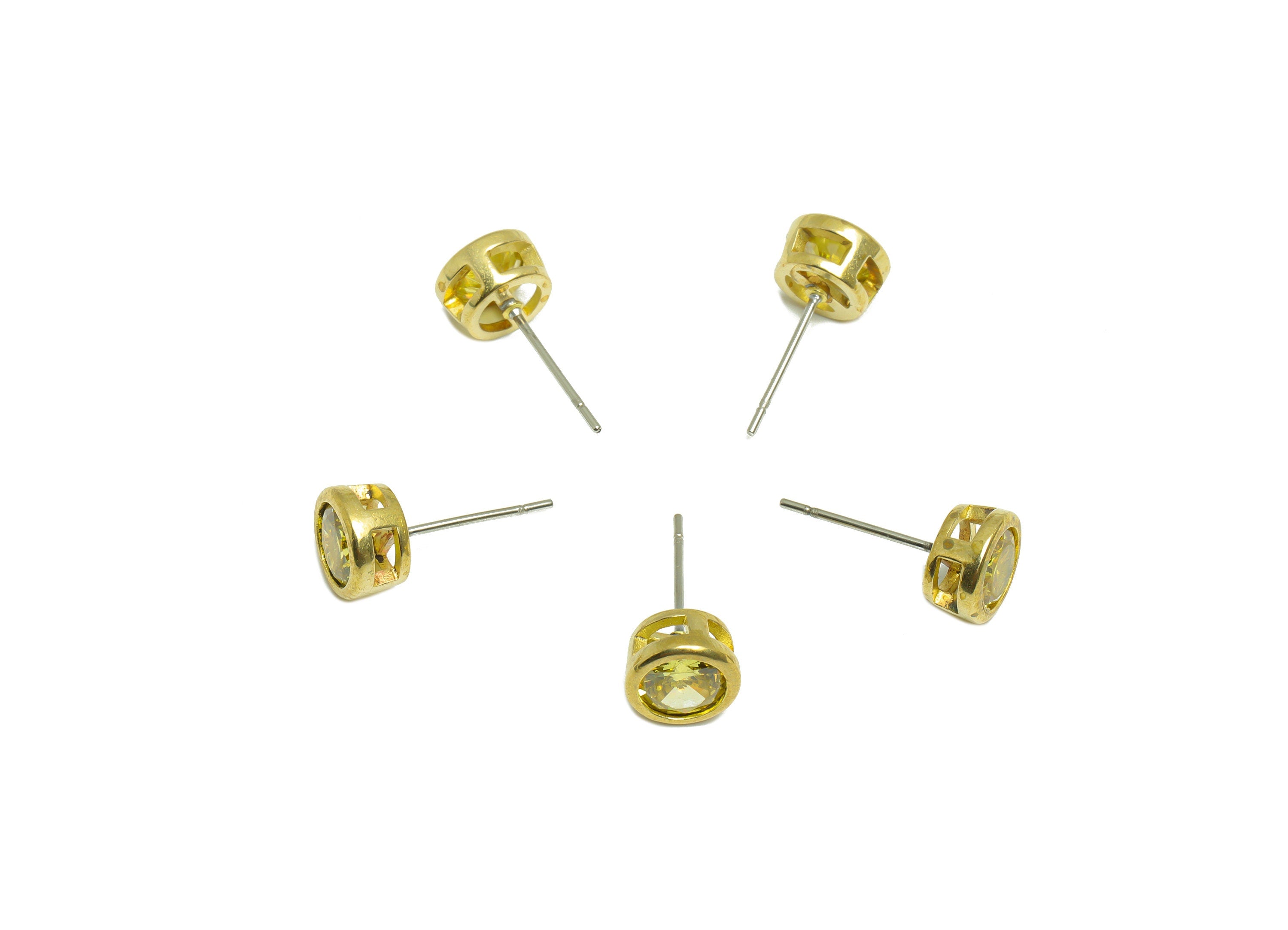 Yellow (CZ-04) Zircon Earring Stud - Raw Brass Round CZ Earring Post - Cubic Zircon Earring Post - 16.6x7.68x5.5mm - PP9682P - DOMEDBAZAAR