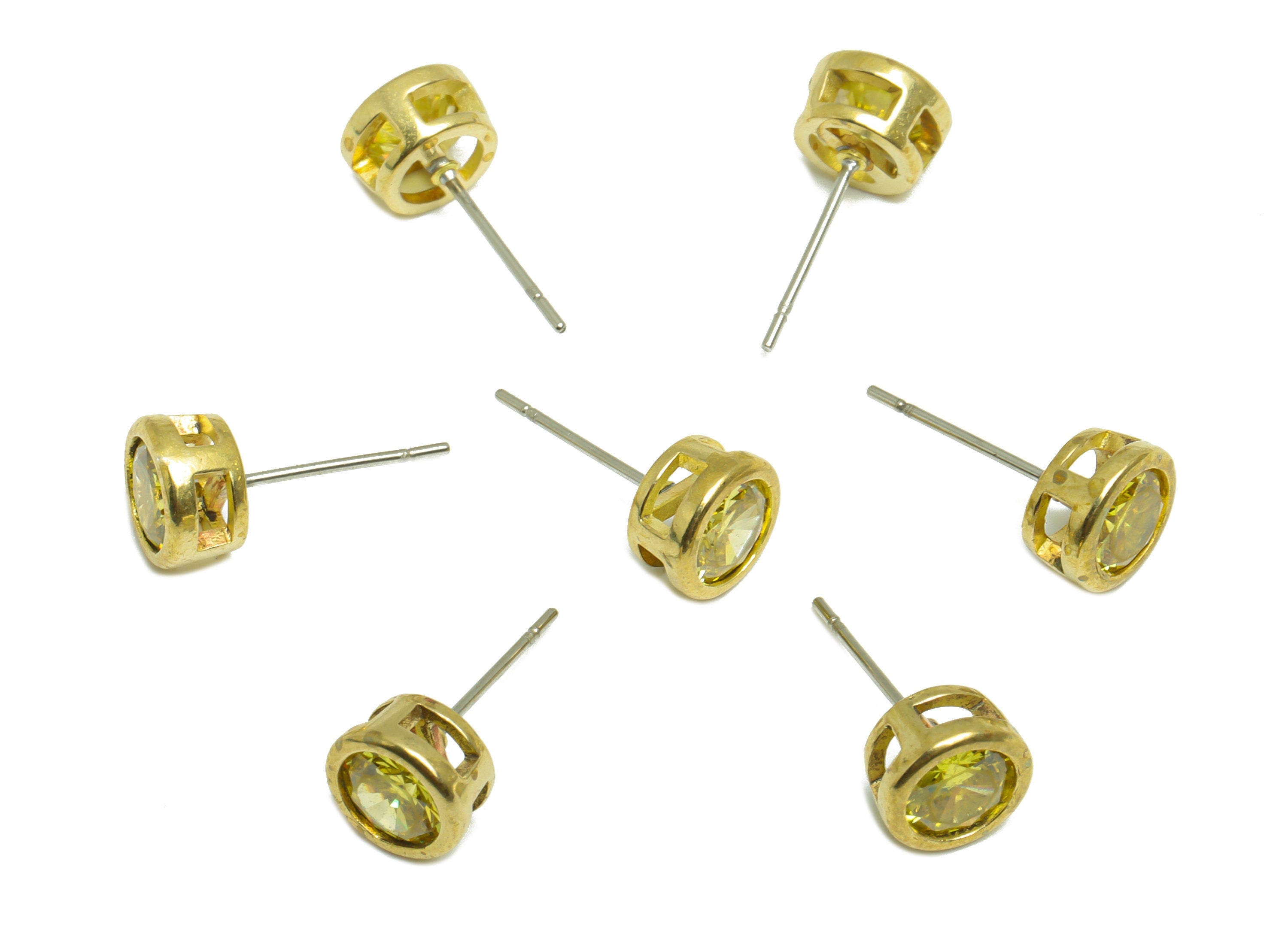 Yellow (CZ-04) Zircon Earring Stud - Raw Brass Round CZ Earring Post - Cubic Zircon Earring Post - 16.6x7.68x5.5mm - PP9682P - DOMEDBAZAAR