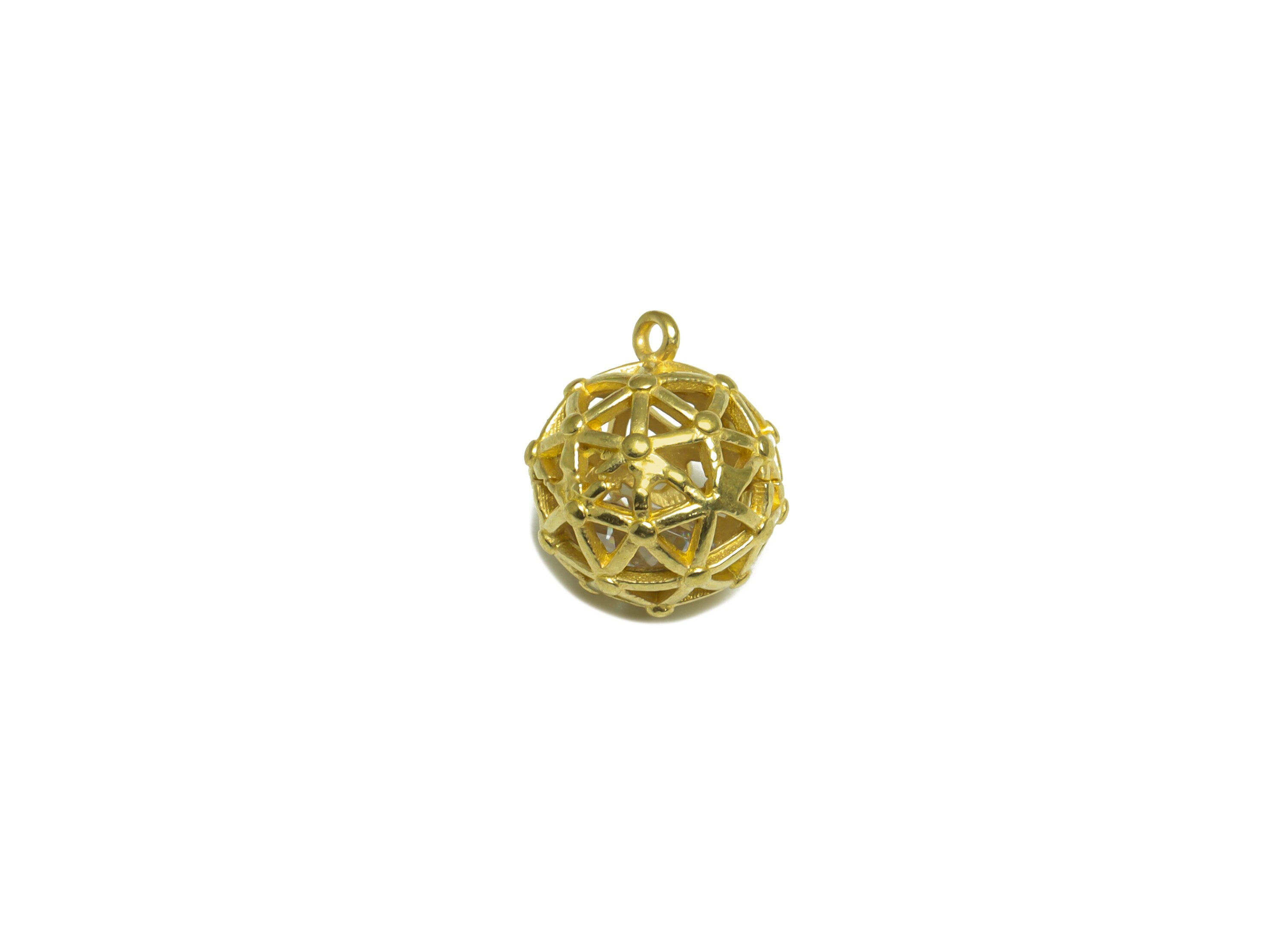 CZ Diamond Triangle Ball Pendant - Brass CZ Cage Football Earring Charm - Cubic Zircon Charms With Loop - For Necklace - 12x10x10mm -PP10052 - DOMEDBAZAAR