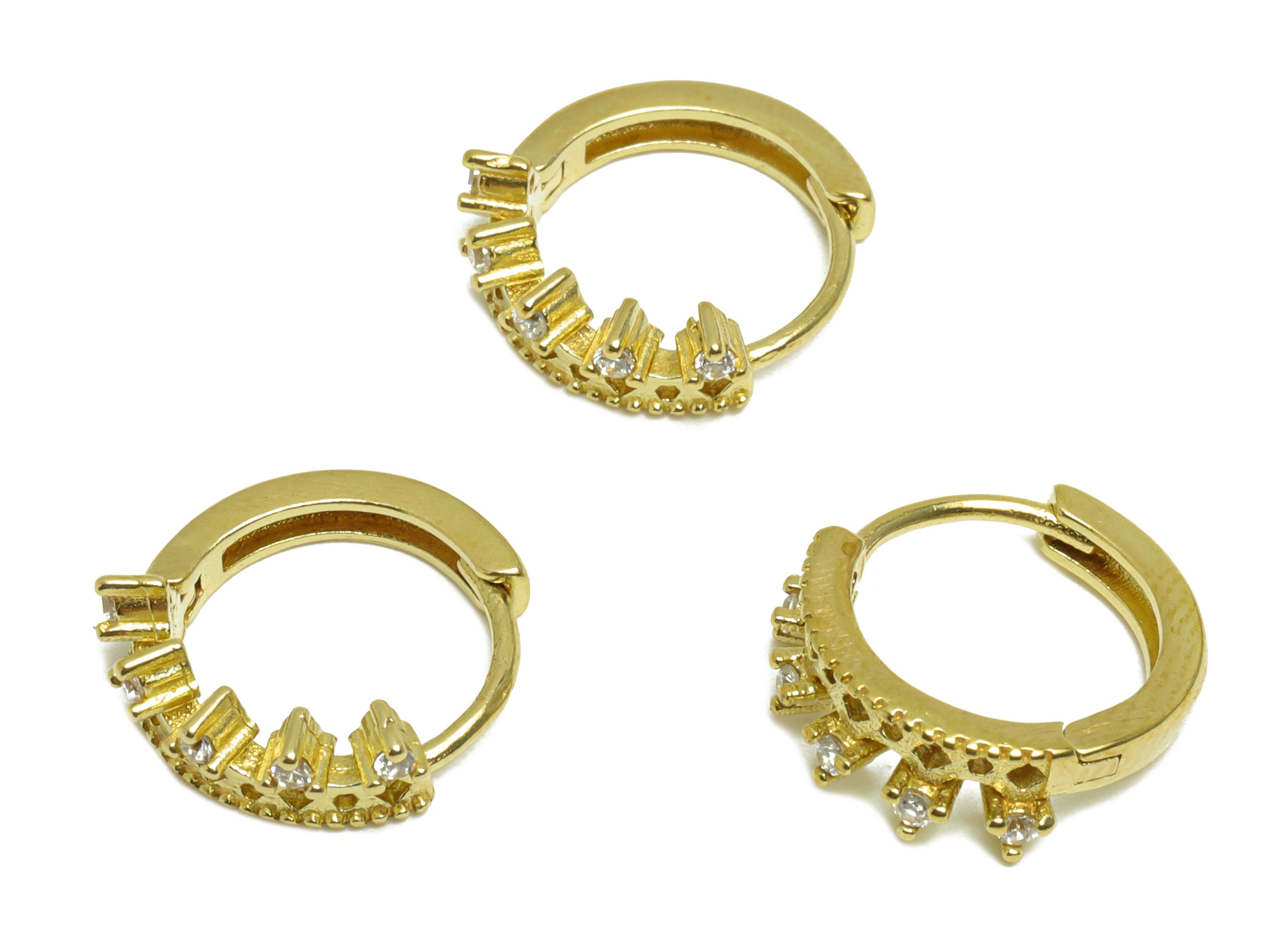 Brass CZ Crown Huggie Hoop Earring - Brass Princess Hoop Cubic Zircon Earring - Brass King Zircon Huggie Hoop Clasp - 15.3x13x4mm - PP10035 - DOMEDBAZAAR