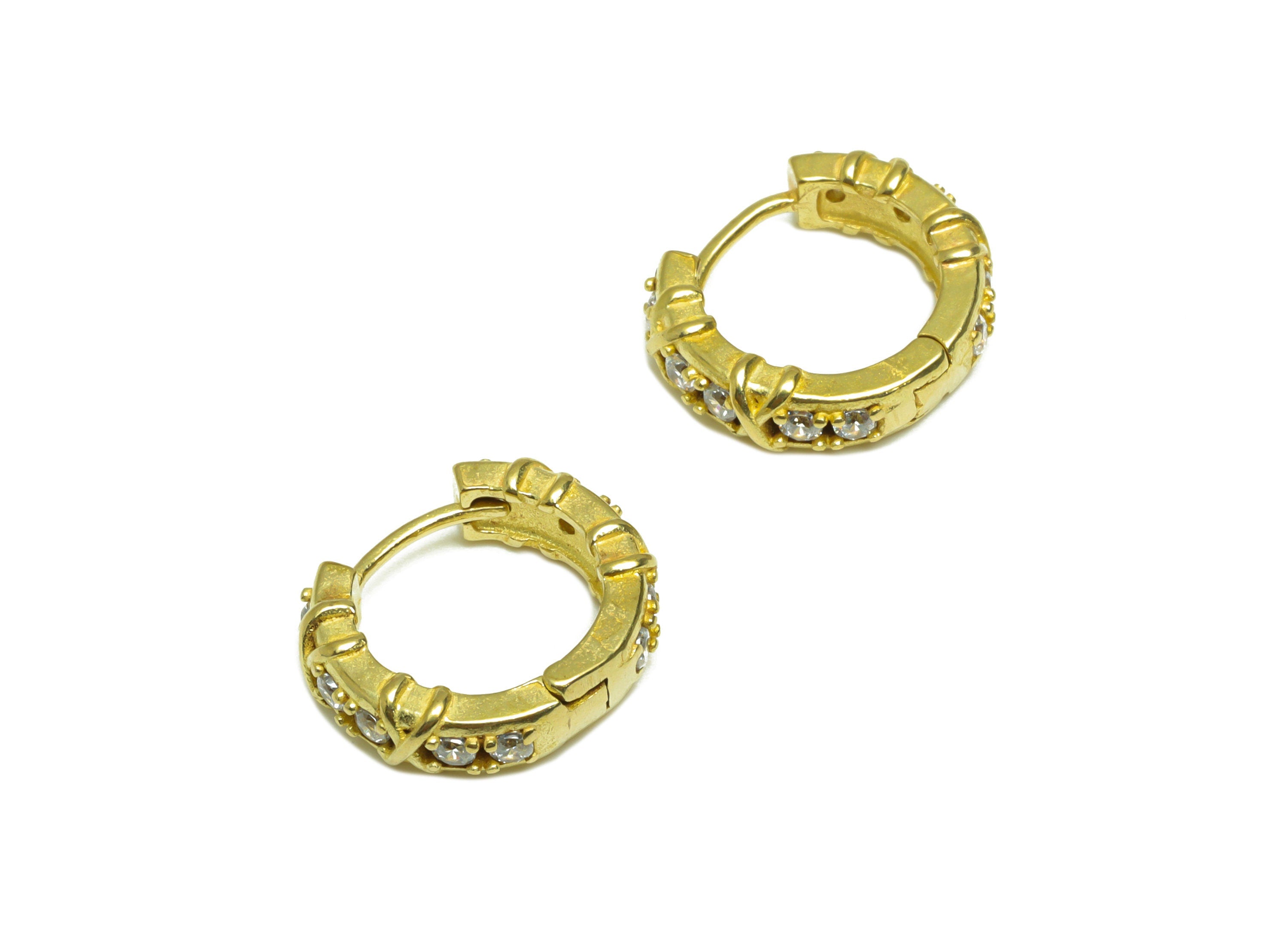 Brass CZ Twine Wire Huggie Hoop Earring - Raw Brass Hoop Cubic Zircon Earring - Brass Zircon Huggie Hoop Clasp - 15.5x13.5x4.4mm - PP10042 - DOMEDBAZAAR