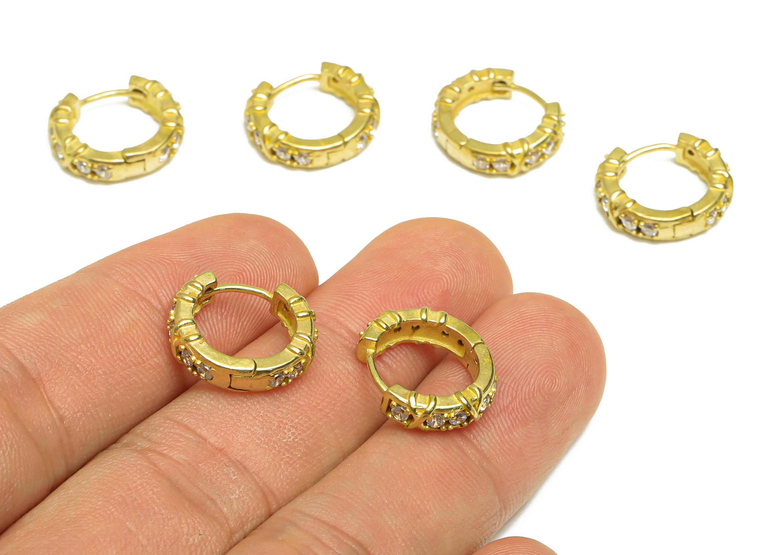 Brass CZ Twine Wire Huggie Hoop Earring - Raw Brass Hoop Cubic Zircon Earring - Brass Zircon Huggie Hoop Clasp - 15.5x13.5x4.4mm - PP10042 - DOMEDBAZAAR