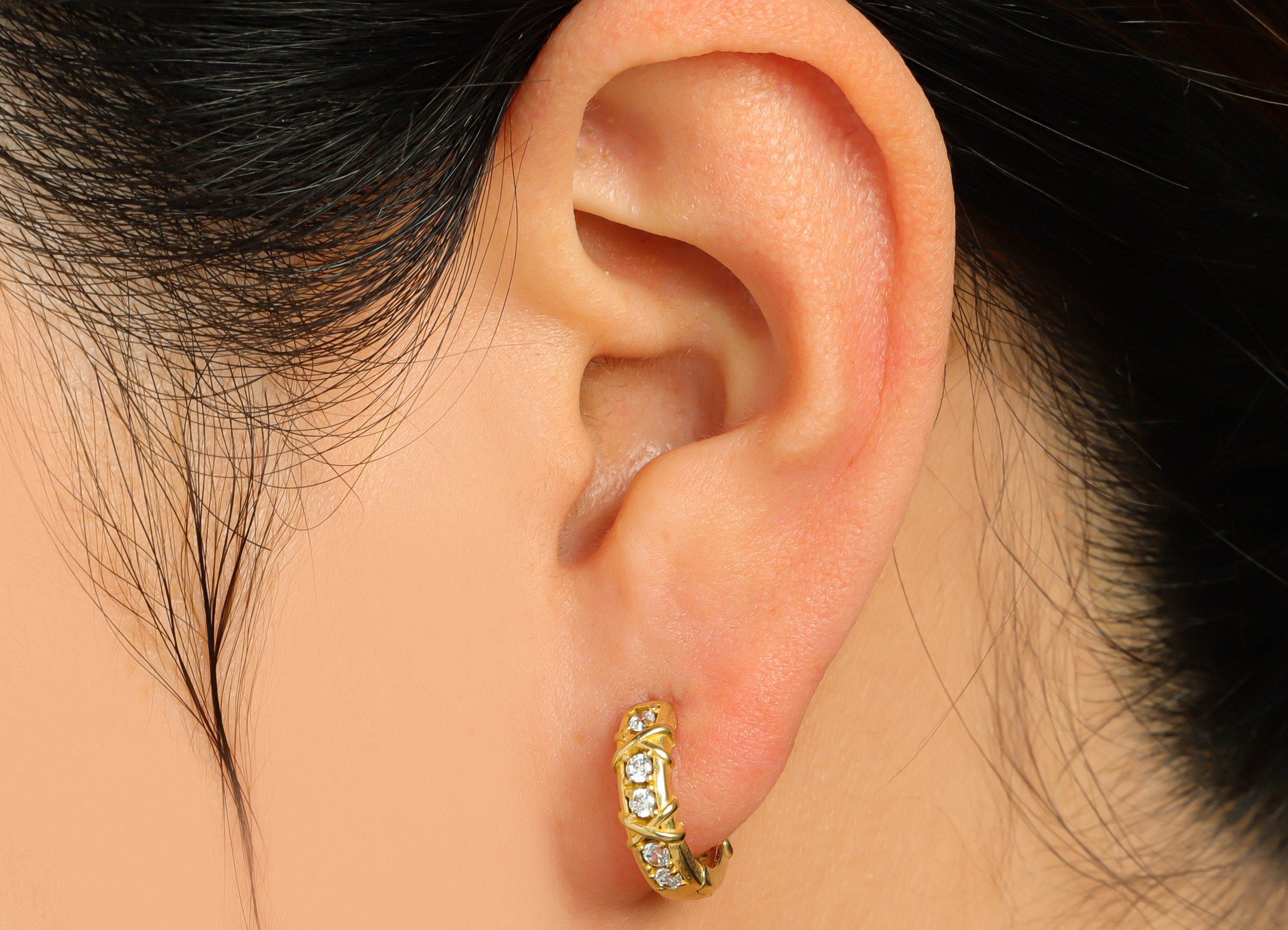 Brass CZ Twine Wire Huggie Hoop Earring - Raw Brass Hoop Cubic Zircon Earring - Brass Zircon Huggie Hoop Clasp - 15.5x13.5x4.4mm - PP10042 - DOMEDBAZAAR