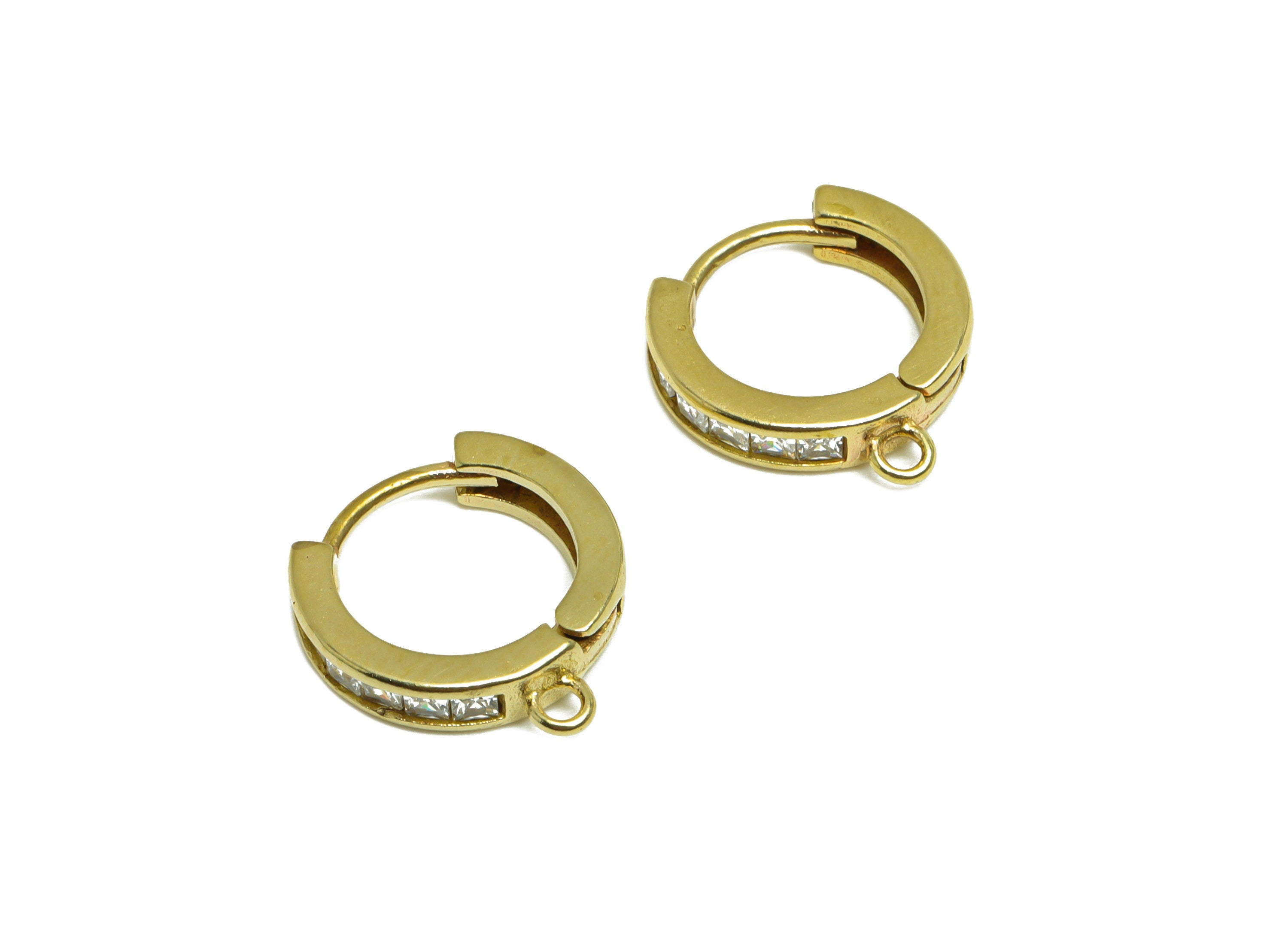 Brass CZ Square Huggie Hoop Earring - Raw Brass Cubic Zircon Earring With Loop - Brass Square Diamond Huggie Hoop - 15.8x14.6x3mm - PP10030 - DOMEDBAZAAR