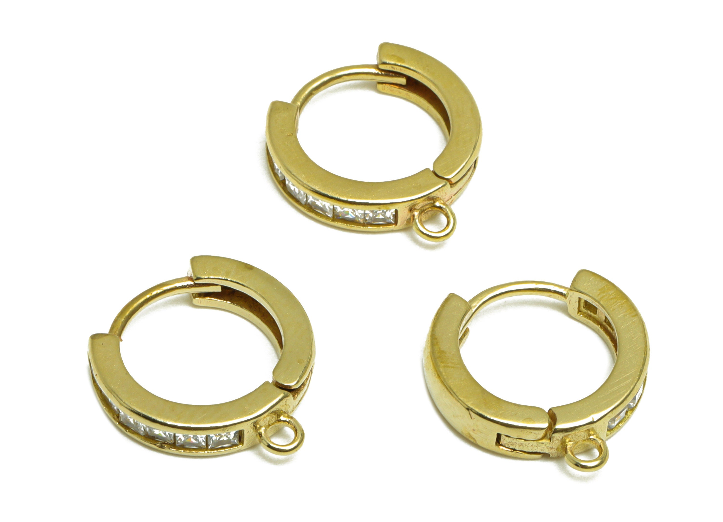 Brass CZ Square Huggie Hoop Earring - Raw Brass Cubic Zircon Earring With Loop - Brass Square Diamond Huggie Hoop - 15.8x14.6x3mm - PP10030 - DOMEDBAZAAR