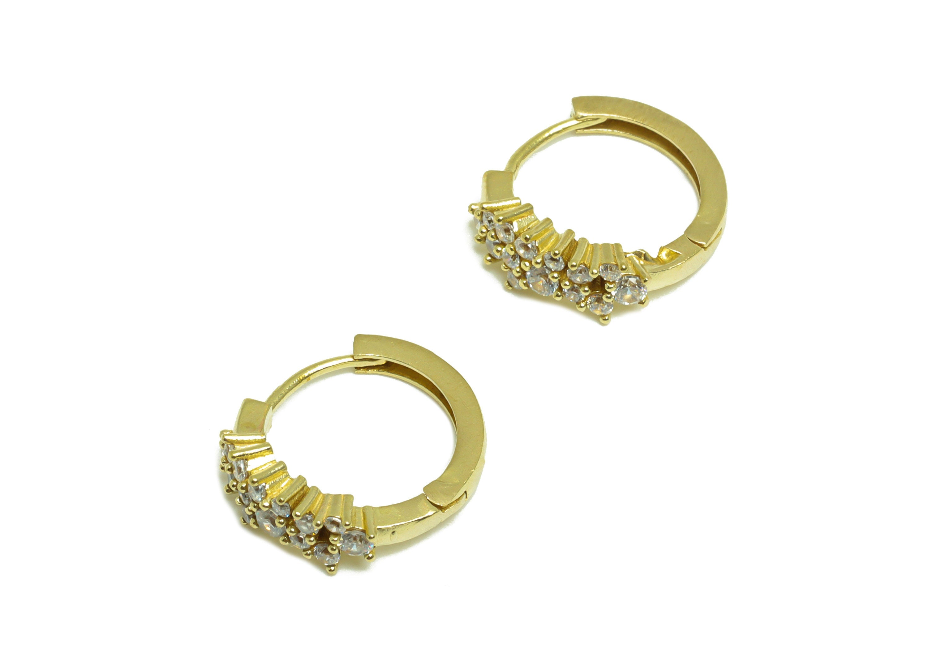 Brass CZ Bead Huggie Hoop Earring - Raw Brass Flower Cubic Zircon Earring - Brass Beaded Huggie Clasp Hoop Earring - 15.7x13.1x5mm - PP10009 - DOMEDBAZAAR