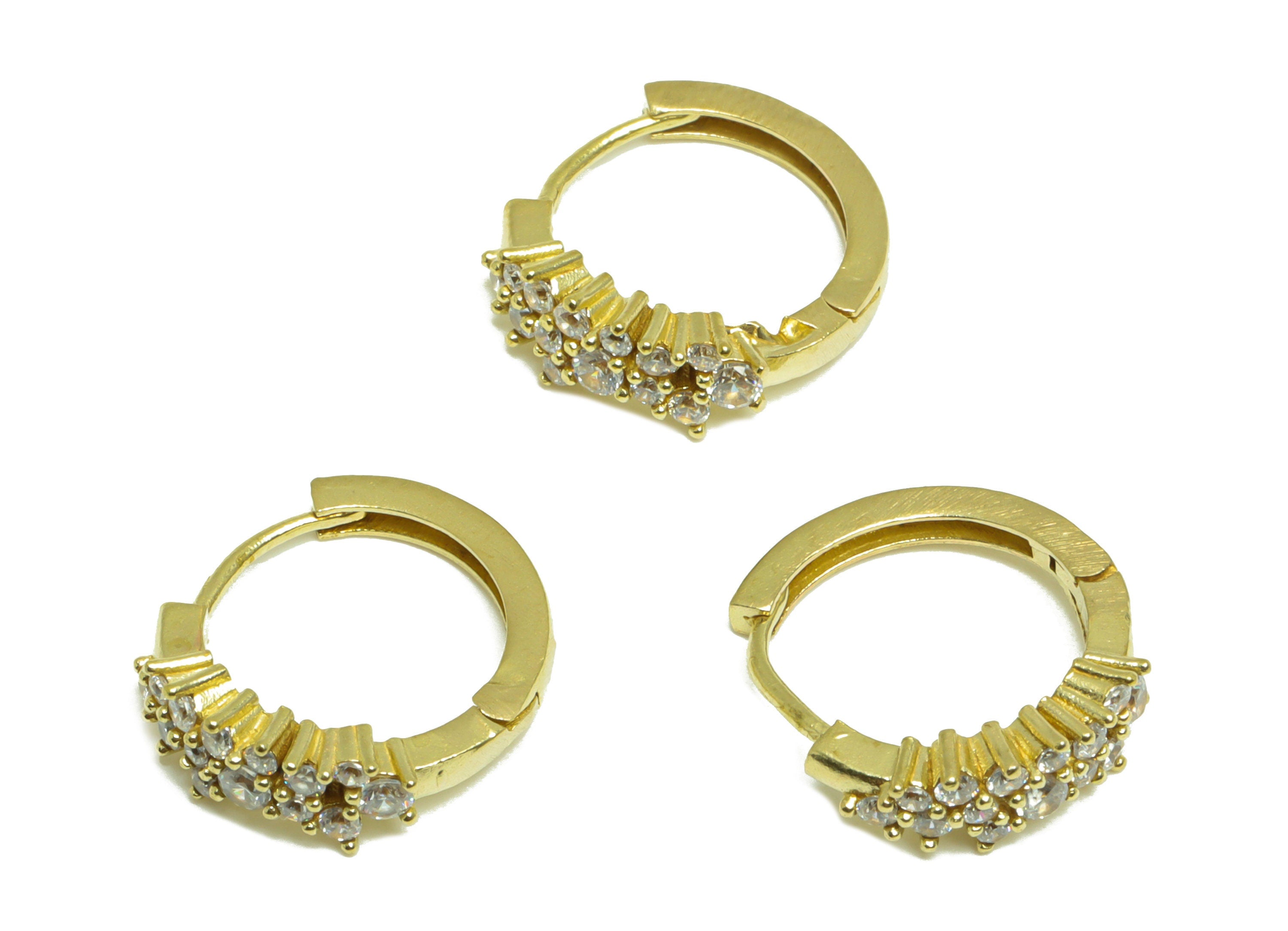 Brass CZ Bead Huggie Hoop Earring - Raw Brass Flower Cubic Zircon Earring - Brass Beaded Huggie Clasp Hoop Earring - 15.7x13.1x5mm - PP10009 - DOMEDBAZAAR