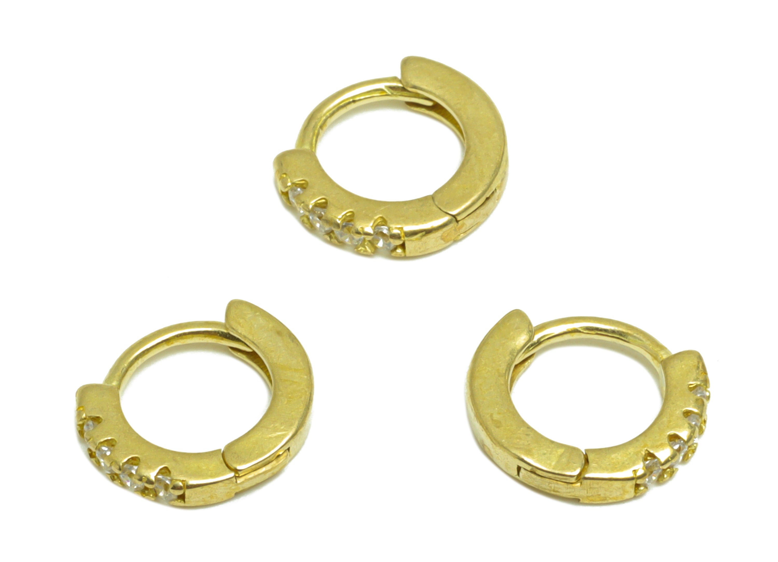 Brass CZ Round Huggie Hoop Earring - Raw Brass Mini Circle Cubic Zircon Earring - Brass Huggie Hoop Earring - 10x9x1.85mm - PP10138 - DOMEDBAZAAR