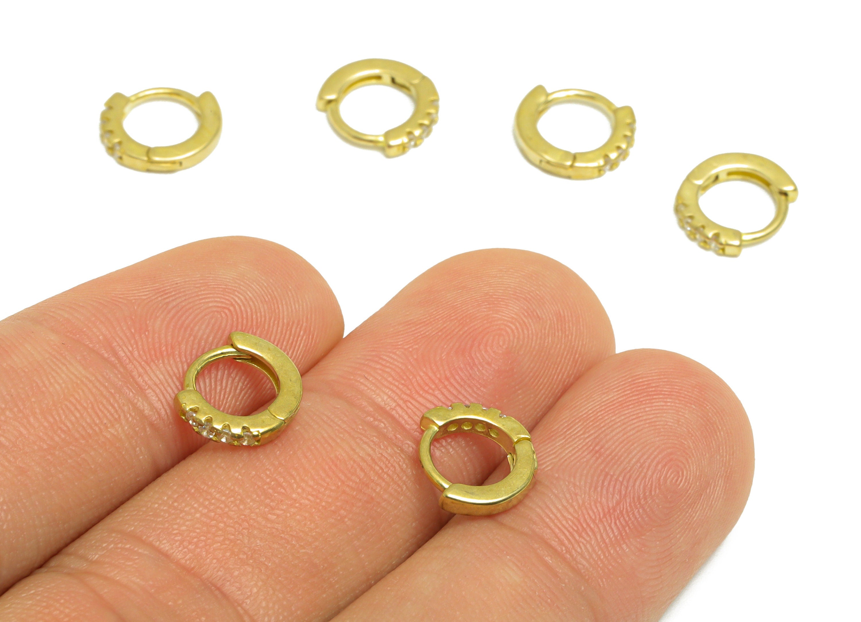 Brass CZ Round Huggie Hoop Earring - Raw Brass Mini Circle Cubic Zircon Earring - Brass Huggie Hoop Earring - 10x9x1.85mm - PP10138 - DOMEDBAZAAR