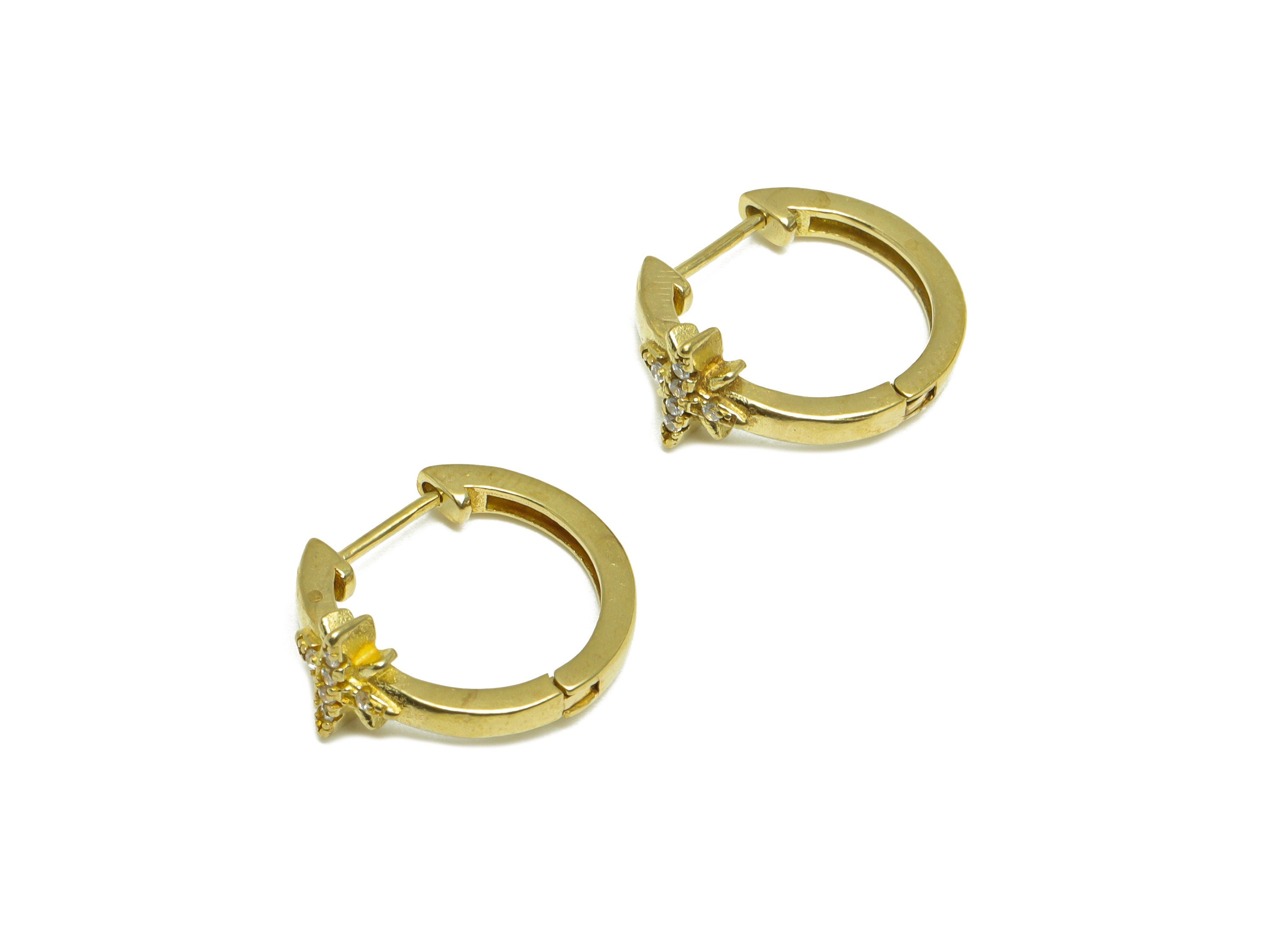 Brass CZ Star Huggie Hoop Earring - Raw Brass North Star Cubic Zircon Earring - Brass Huggie Hoop Clasp Earring - 18.7x17x7.7mm - PP10038 - DOMEDBAZAAR