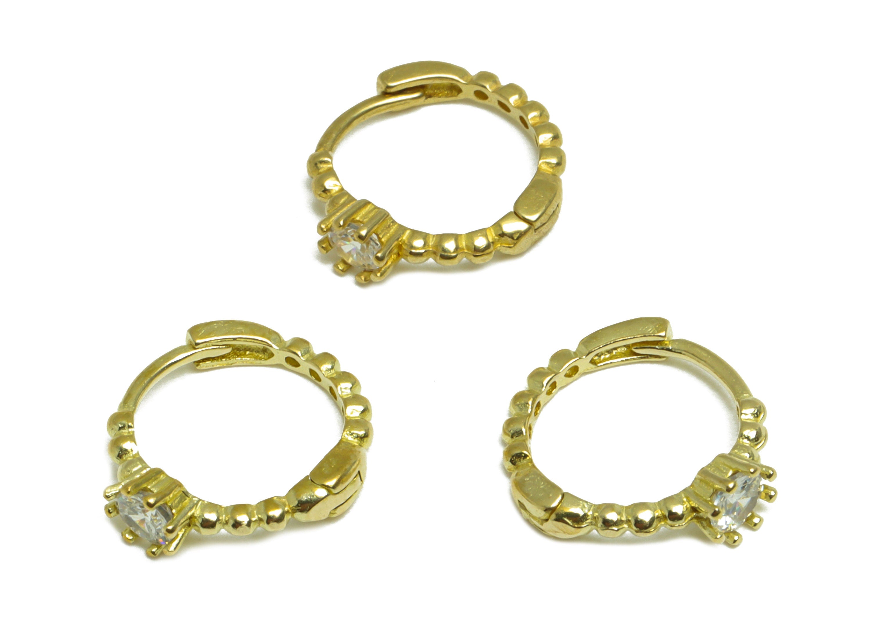 Brass CZ Ring Huggie Hoop Earring - Raw Brass Rectangle Cubic Zircon Earring - Brass Textured Huggie Hoop Earring - 15.6x15.3x3mm - PP10036 - DOMEDBAZAAR