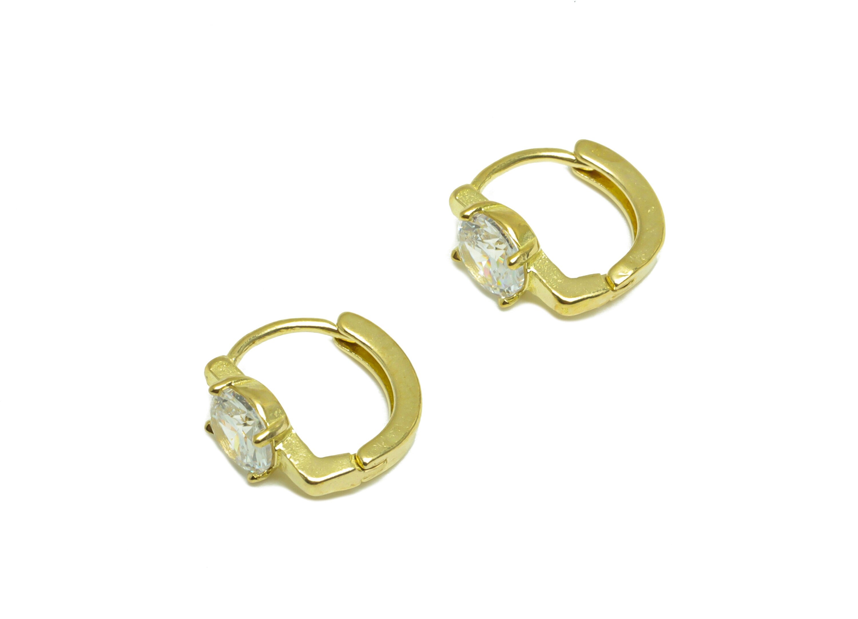 Brass CZ D Huggie Hoop Earring - Raw Brass Mini Ring Cubic Zircon Earring - Brass D Zircon Huggie Hoop Earring - 9.8x9.6x4.5mm - PP10051 - DOMEDBAZAAR