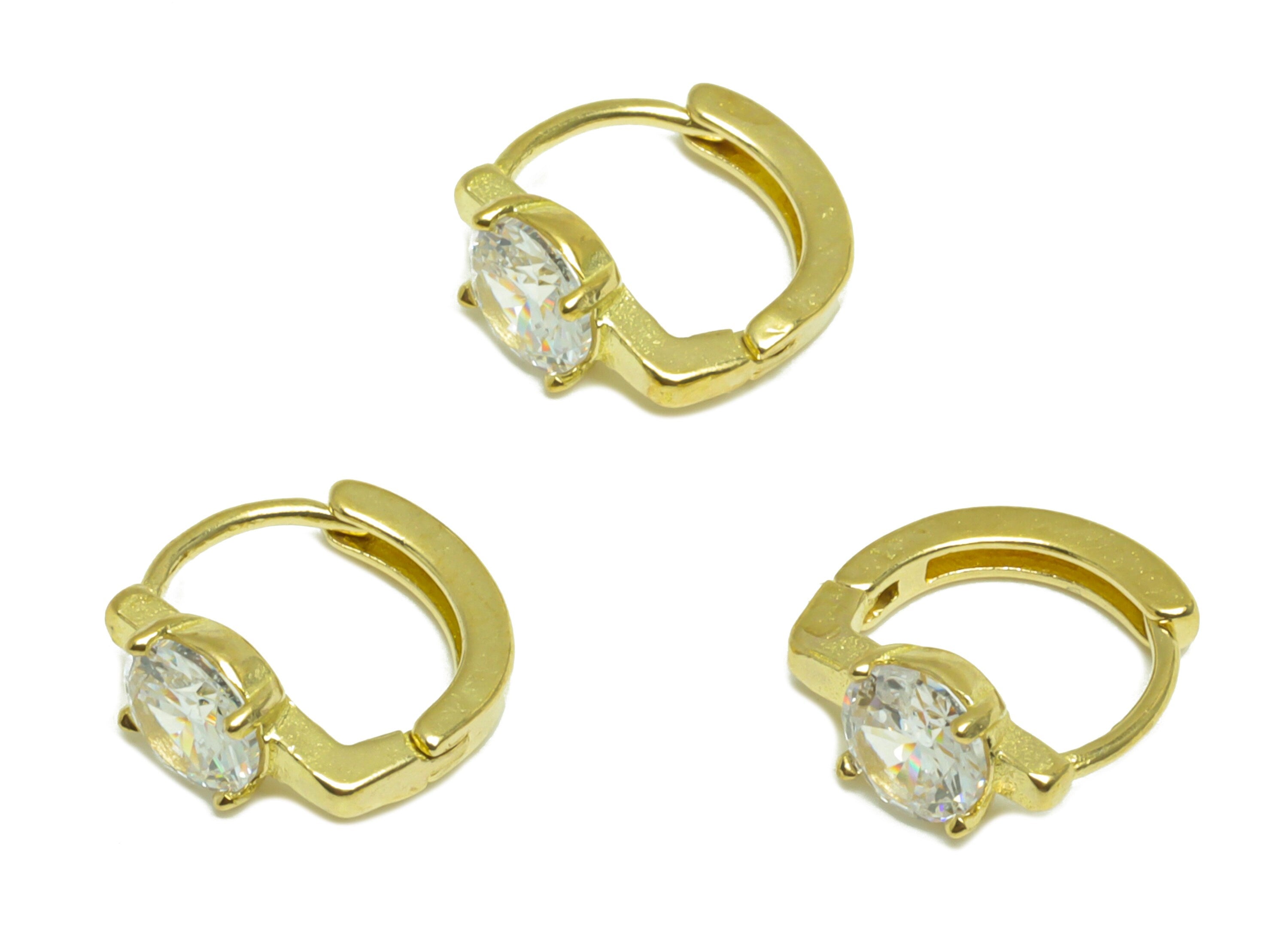 Brass CZ D Huggie Hoop Earring - Raw Brass Mini Ring Cubic Zircon Earring - Brass D Zircon Huggie Hoop Earring - 9.8x9.6x4.5mm - PP10051 - DOMEDBAZAAR