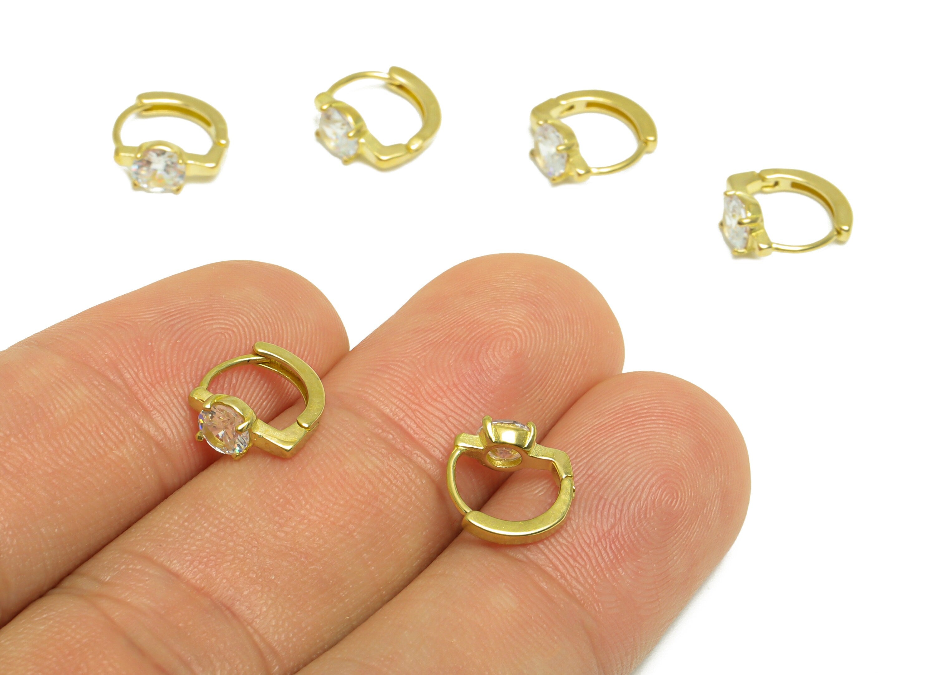 Brass CZ D Huggie Hoop Earring - Raw Brass Mini Ring Cubic Zircon Earring - Brass D Zircon Huggie Hoop Earring - 9.8x9.6x4.5mm - PP10051 - DOMEDBAZAAR