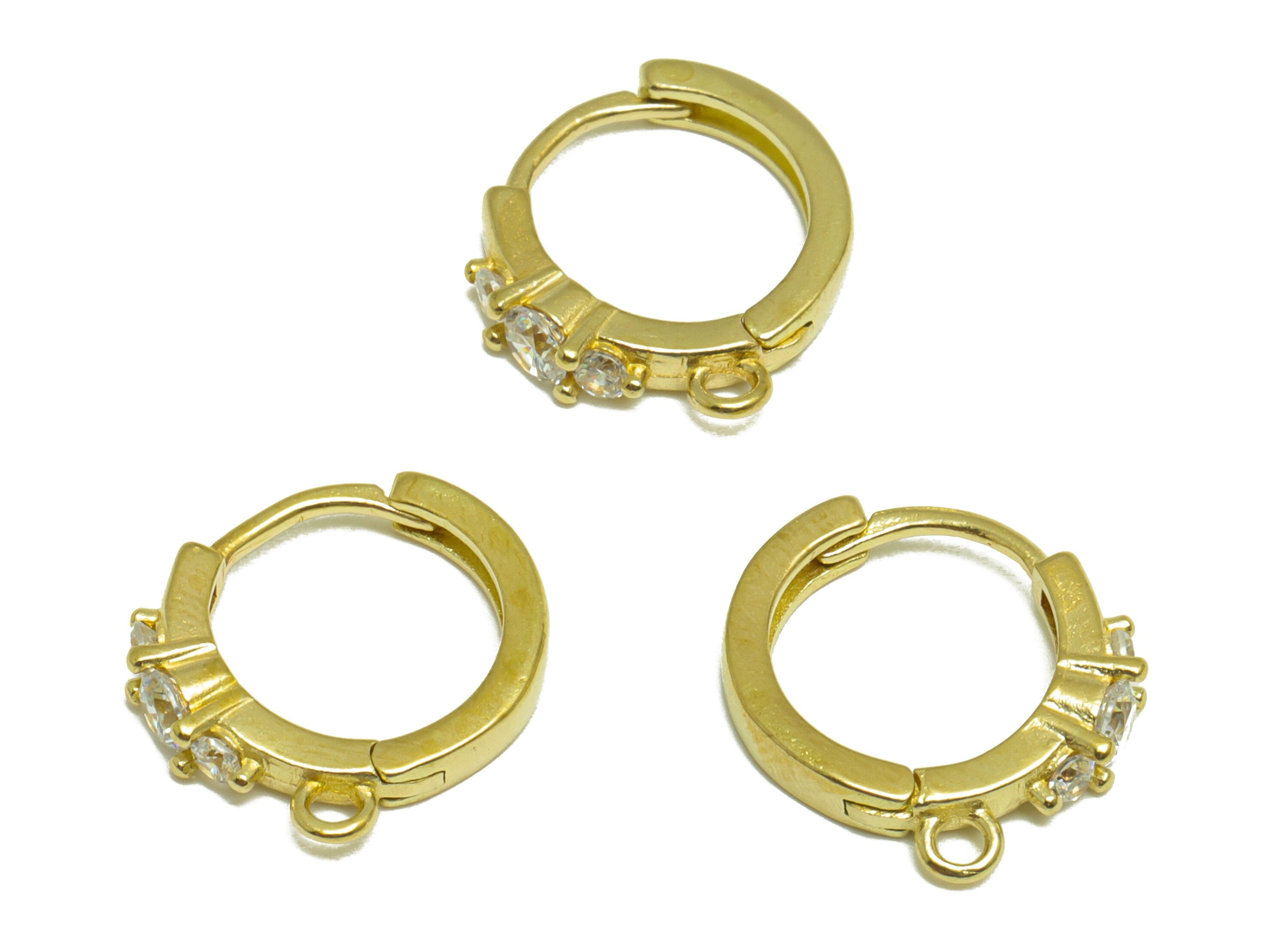 Brass CZ Round Huggie Hoop Earring - Raw Brass Ring Cubic Zircon Earring With Loop - Diamond Huggie Hoop Earring - 16.2x13.3x2.8mm - PP10007 - DOMEDBAZAAR