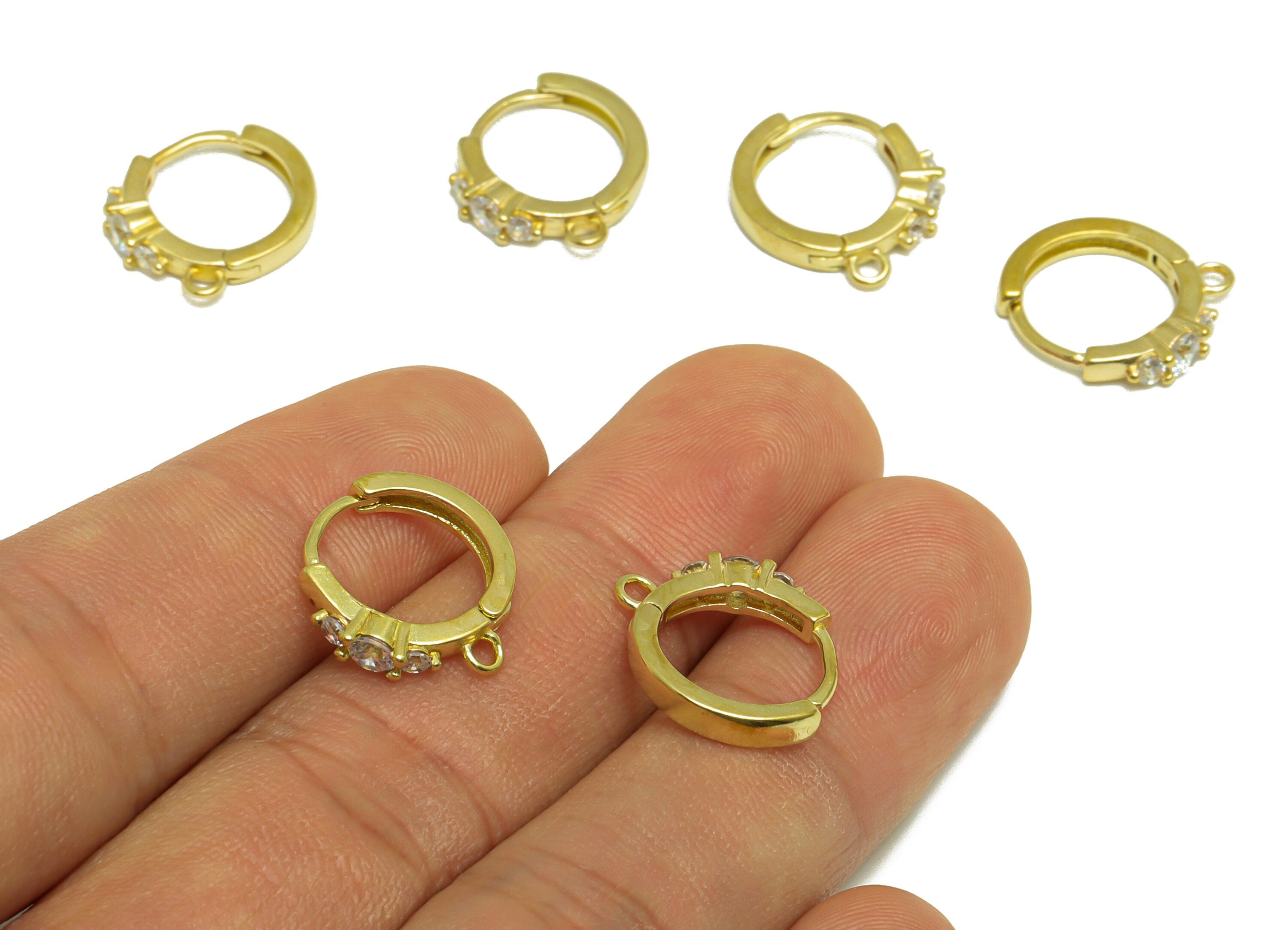 Brass CZ Round Huggie Hoop Earring - Raw Brass Ring Cubic Zircon Earring With Loop - Diamond Huggie Hoop Earring - 16.2x13.3x2.8mm - PP10007 - DOMEDBAZAAR