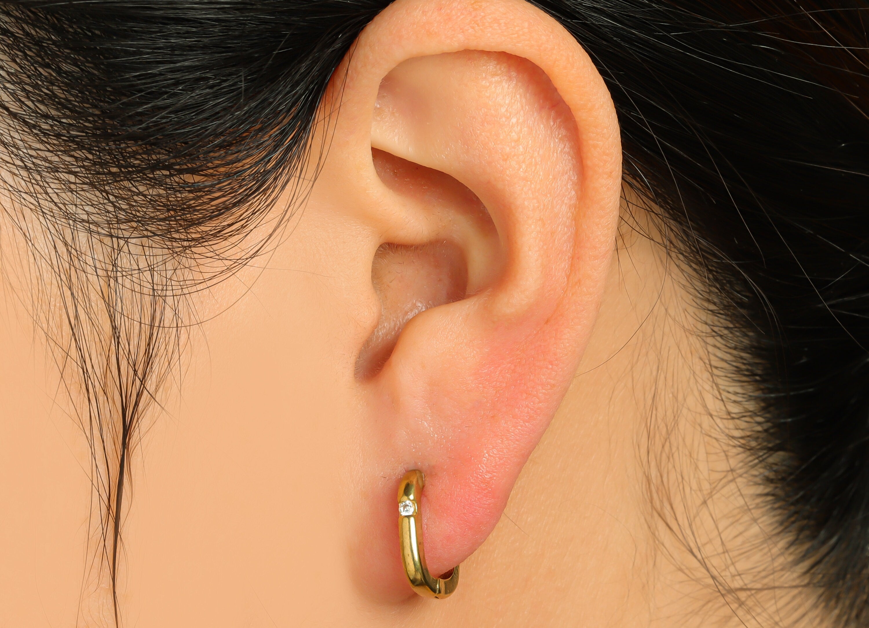 Brass CZ Square Huggie Hoop Earring - Raw Brass Geometry Hoop Cubic Zircon Earring - Brass Zircon Huggie Hoop - 13.9x13.5x2.3mm - PP10028 - DOMEDBAZAAR