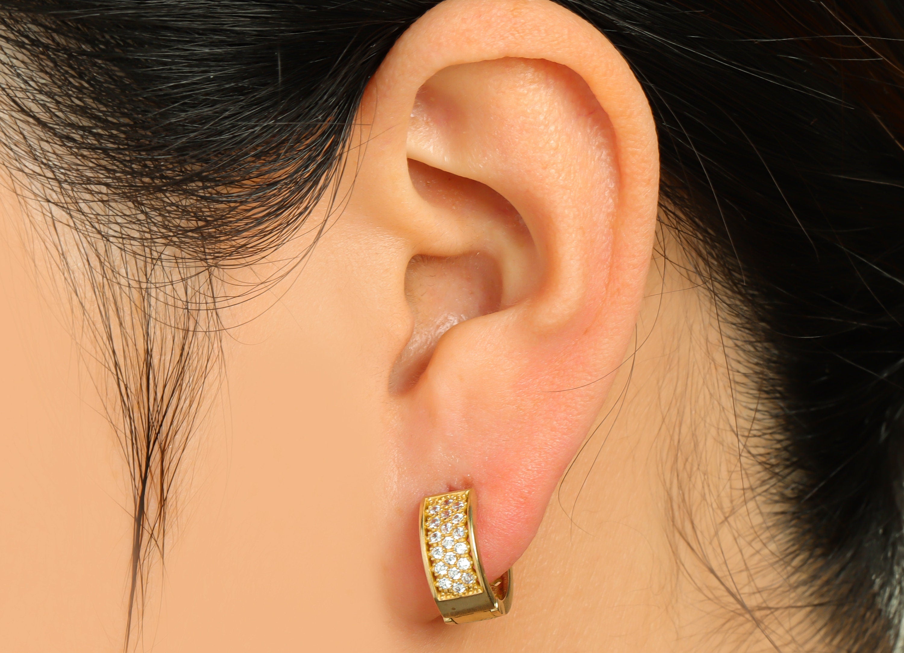 Brass CZ Wide Huggie Hoop Earring - Raw Brass Diamond Cubic Zircon Earring - Brass Triangle Huggie Hoop Earring - 14.02x13.7x5.9mm - PP10135 - DOMEDBAZAAR