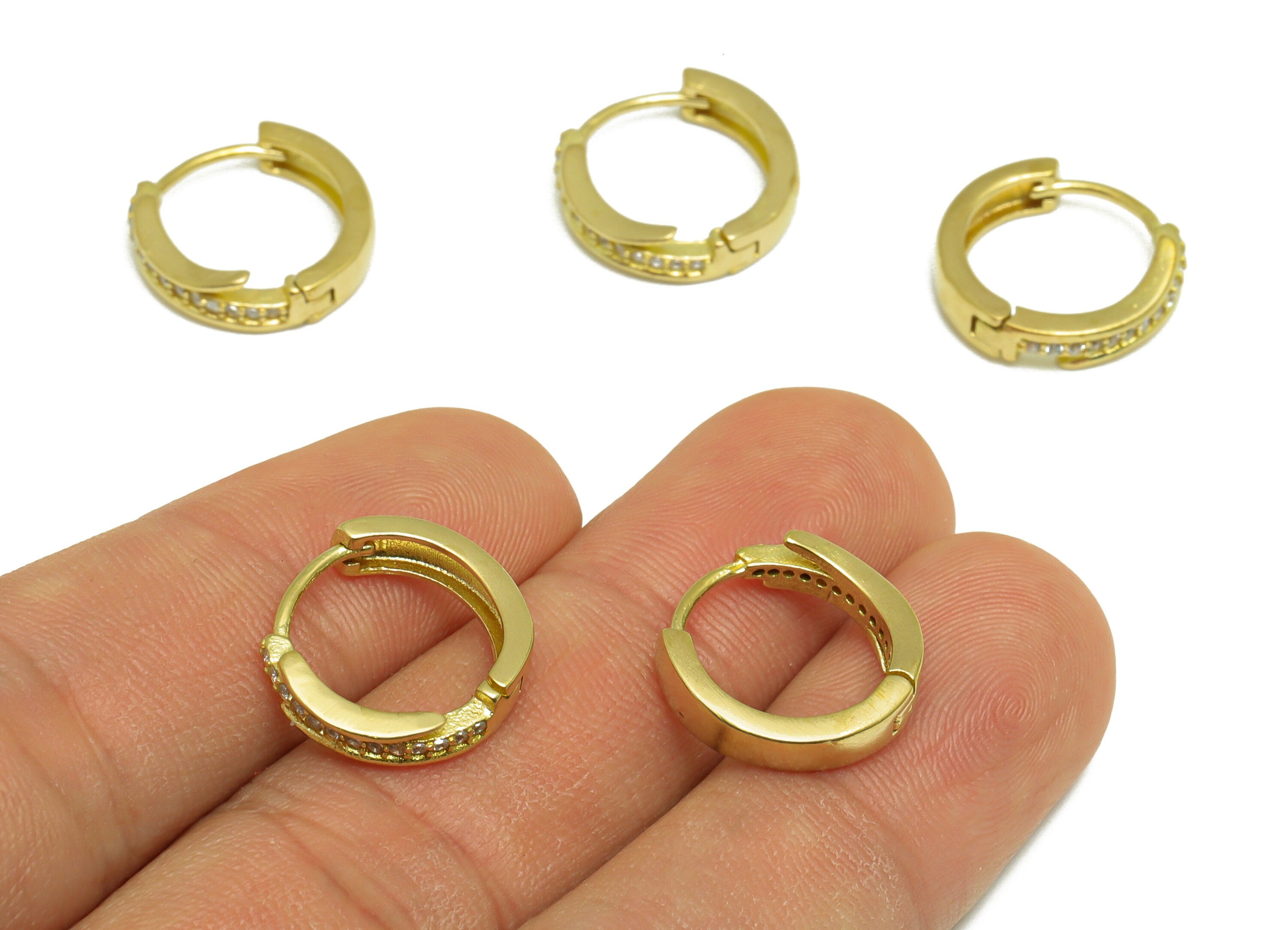 Brass CZ Round Huggie Hoop Earring - Raw Brass Ring Cubic Zircon Earring - Brass Huggie Hoop Clasp Earring - 15.7x14.8x3.5mm - PP10044 - DOMEDBAZAAR