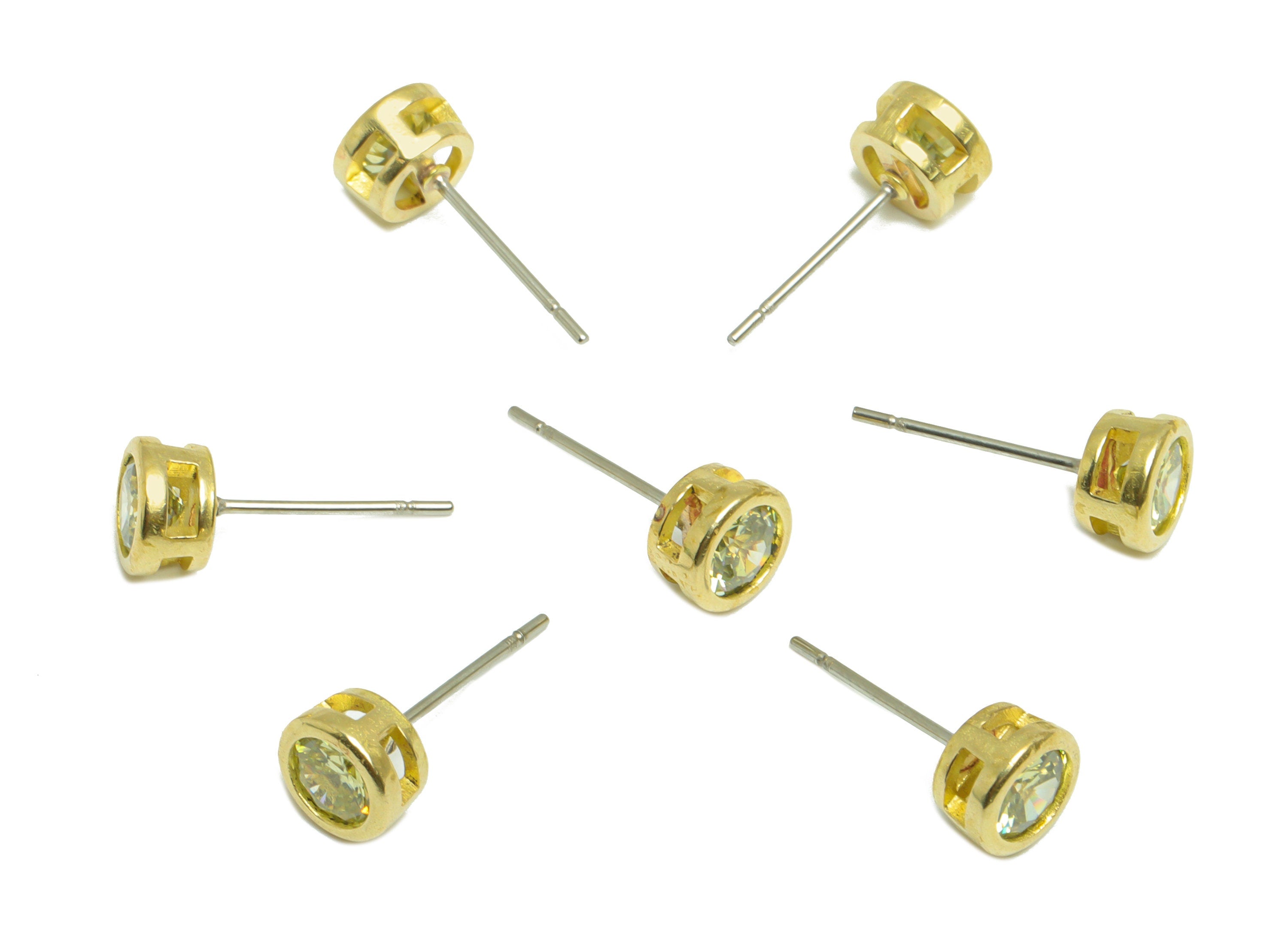 D-Peridot (CZ-16) Zircon Earring Stud - Raw Brass Minimalist CZ Earring Post - Cubic Zircon Earring Post - 16.04x6.6x4.4mm - PP9838A - DOMEDBAZAAR