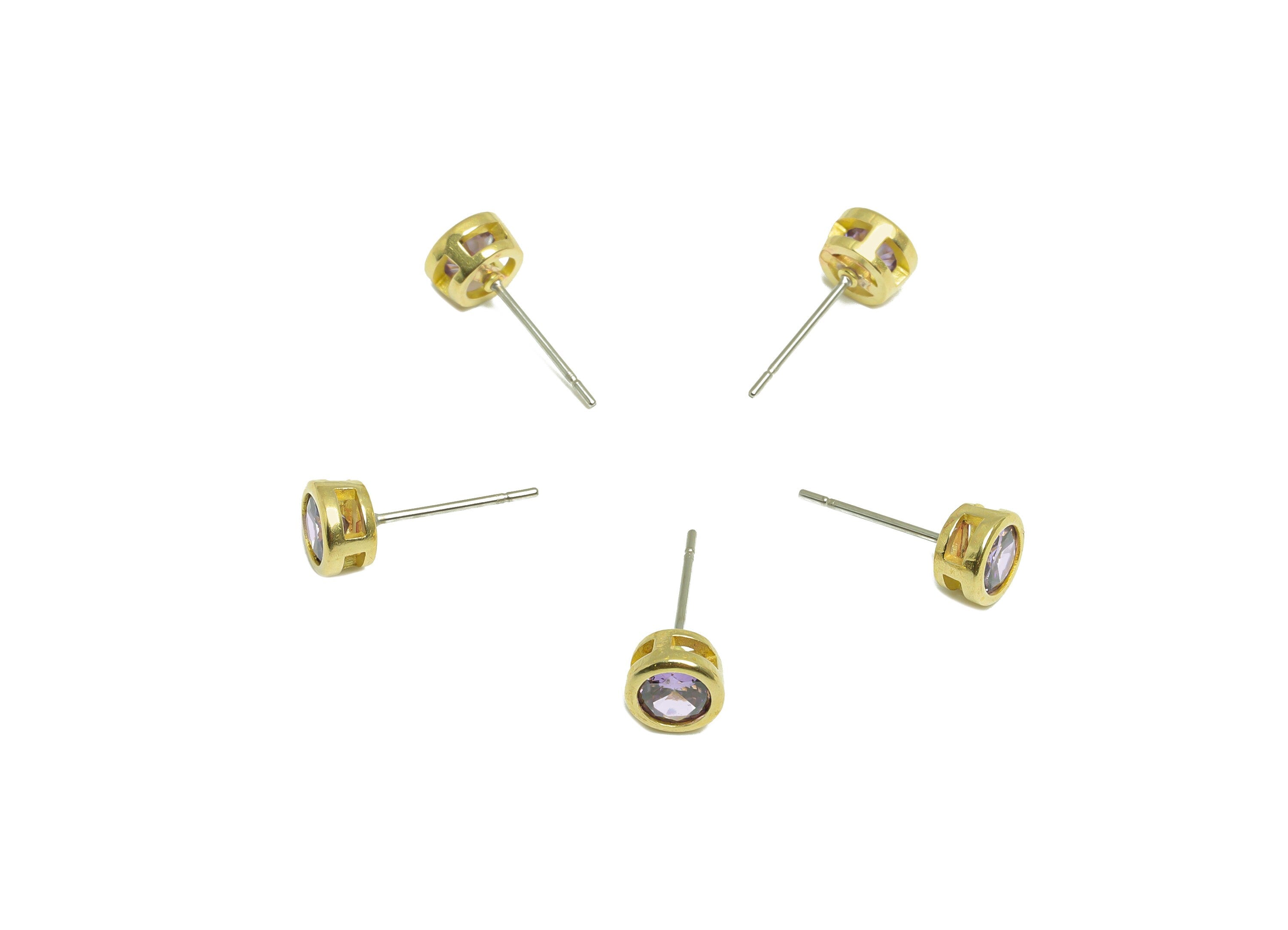 light Amethyst (CZ-09L) Zircon Earring Stud - Raw Brass Minimalist CZ Earring Post - Cubic Zircon Earring Post - 16.04x6.6x4.4mm - PP9838C - DOMEDBAZAAR