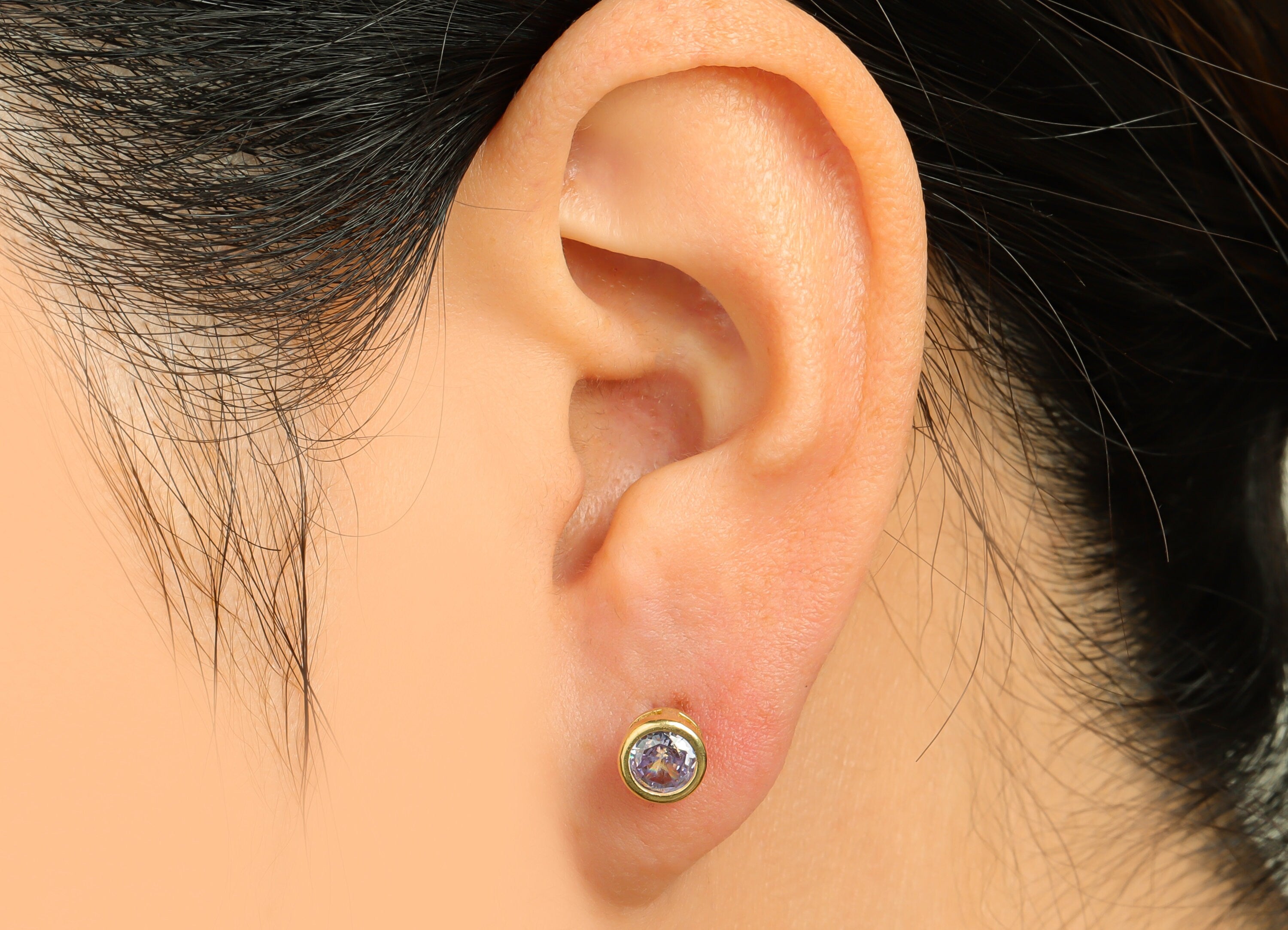 Lavenda (CZ-06) Zircon Earring Stud - Raw Brass Minimalist CZ Earring Post - Cubic Zircon Earring Post - 16.04x6.6x4.4mm - PP9838E - DOMEDBAZAAR