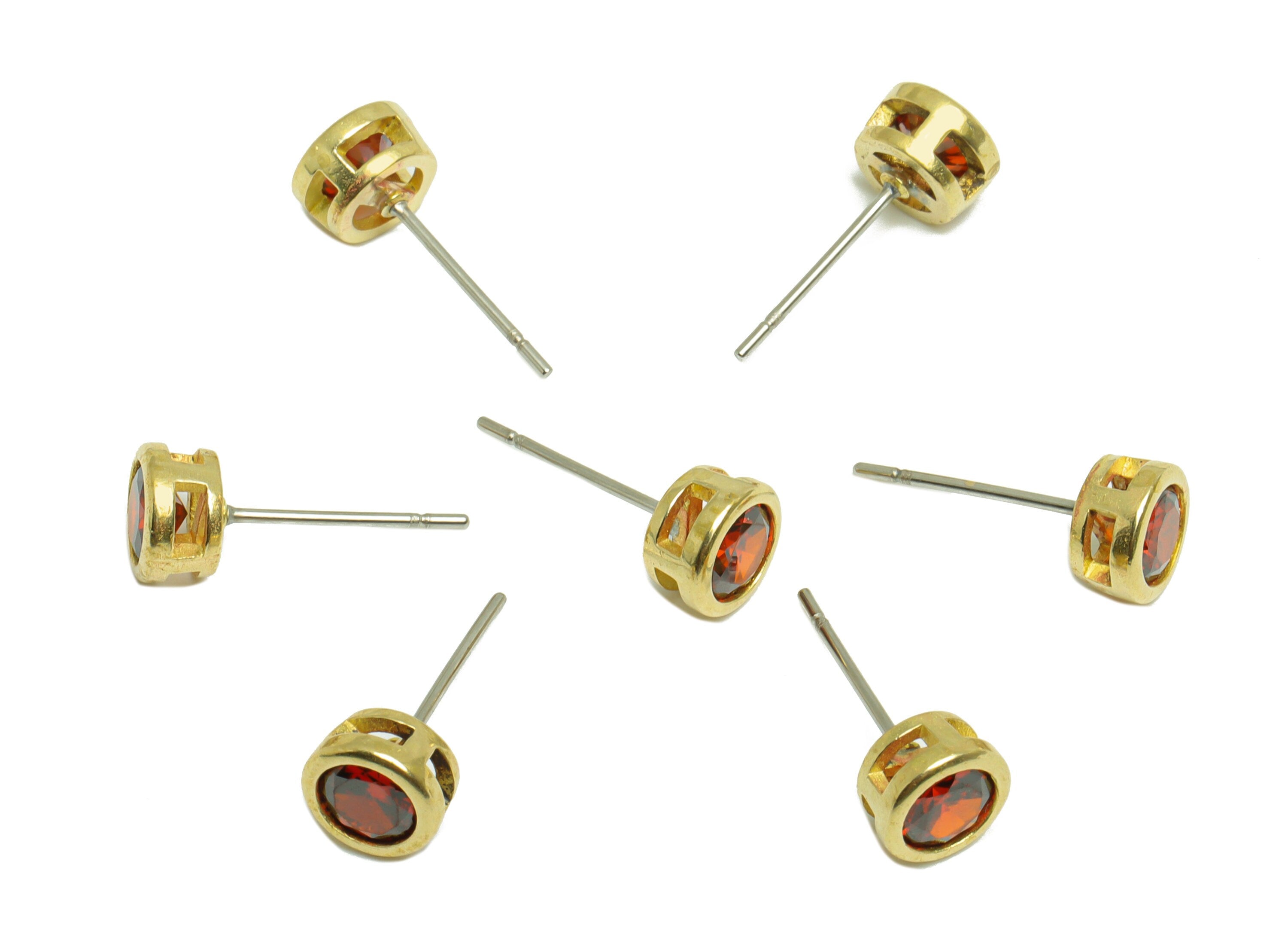 Deep Garnet (CZ-13D) Zircon Earring Stud - Raw Brass Minimalist CZ Earring Post - Cubic Zircon Earring Post - 16.04x6.6x4.4mm - PP9838D - DOMEDBAZAAR