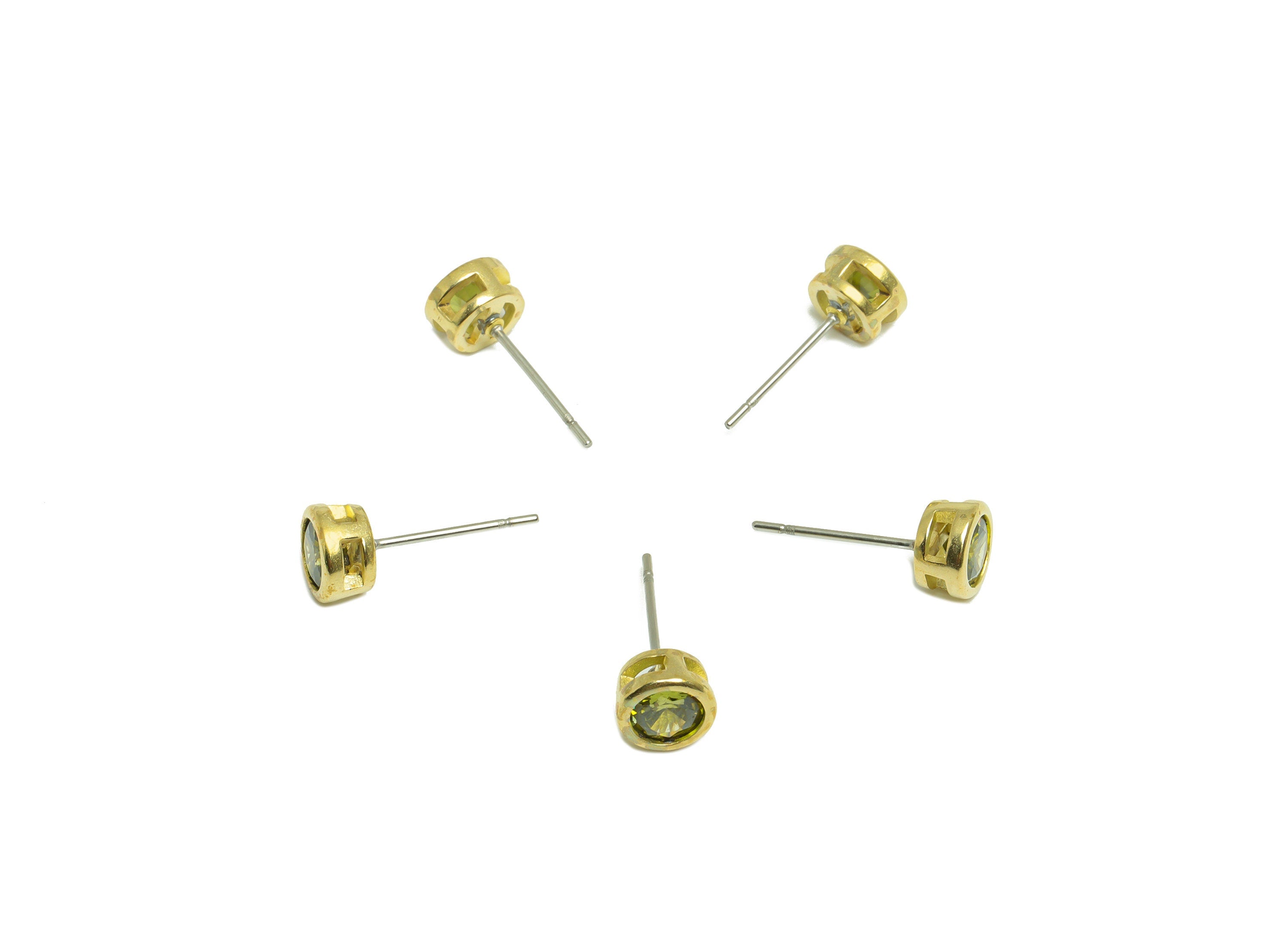 D-Peridot (CZ-16) Zircon Earring Stud - Raw Brass Minimalist CZ Earring Post - Cubic Zircon Earring Post - 16.04x6.6x4.4mm - PP9838J - DOMEDBAZAAR
