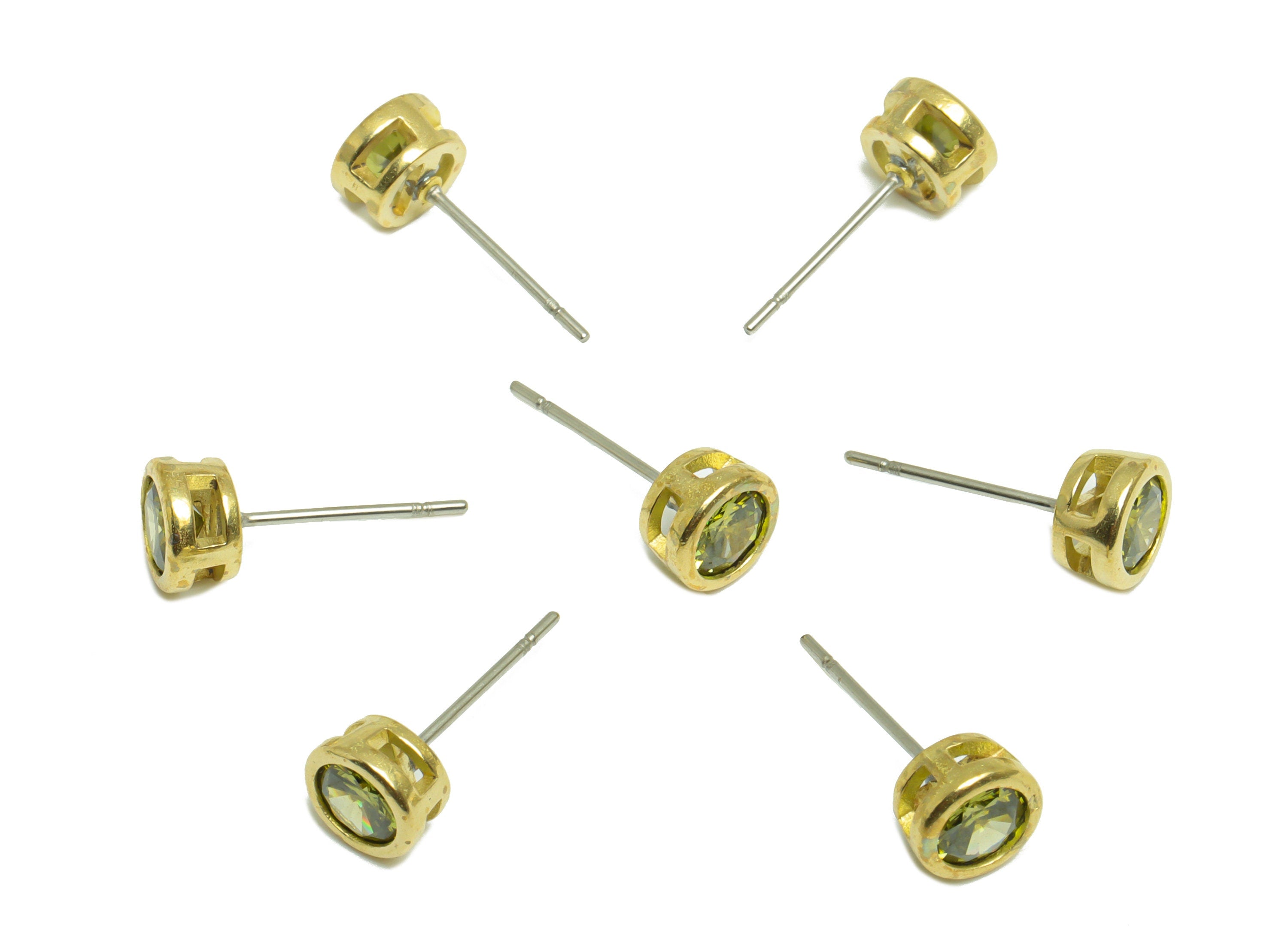 D-Peridot (CZ-16) Zircon Earring Stud - Raw Brass Minimalist CZ Earring Post - Cubic Zircon Earring Post - 16.04x6.6x4.4mm - PP9838J - DOMEDBAZAAR