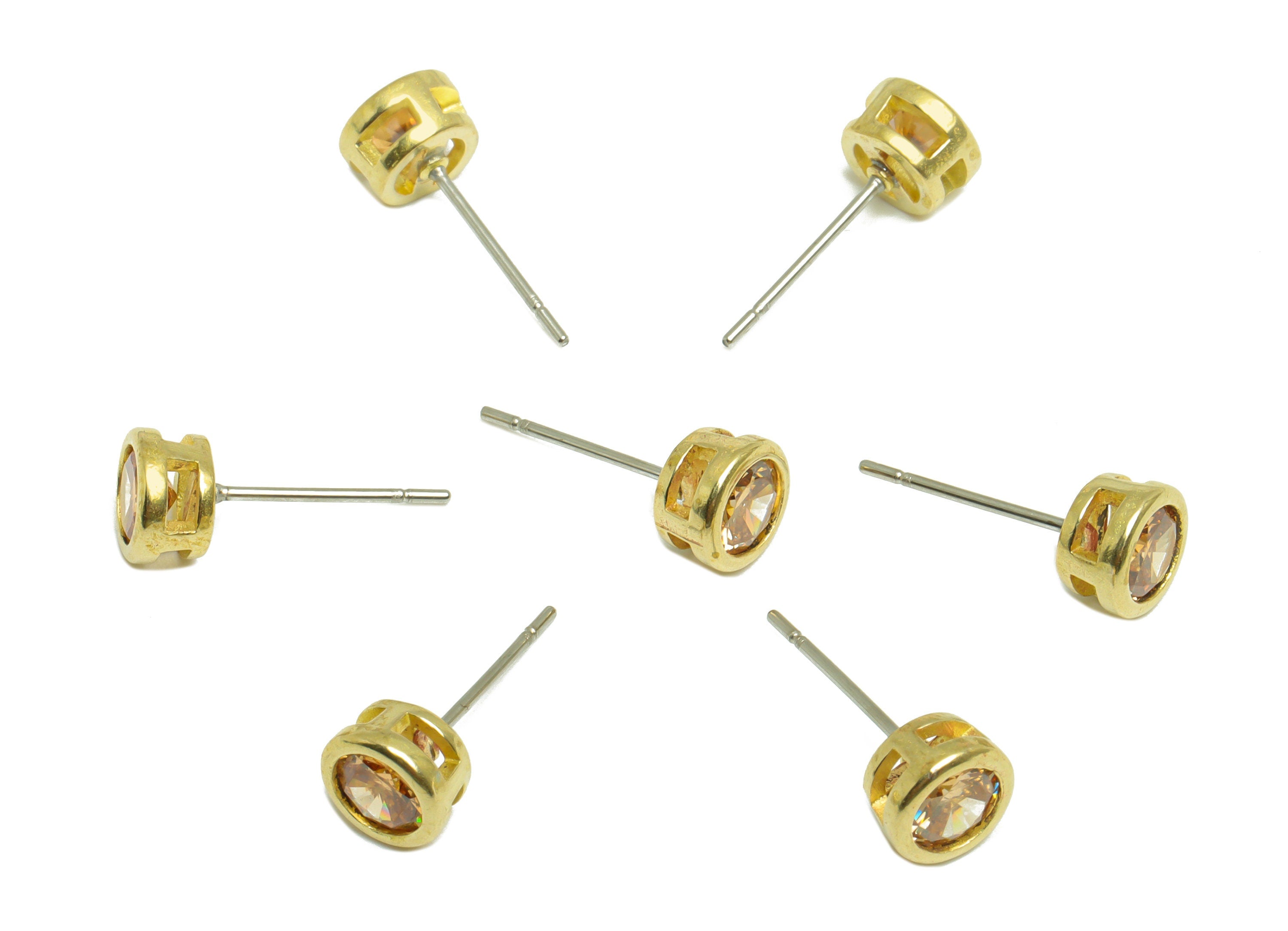 Deep Champagne (CZ-20) Zircon Earring Stud - Raw Brass Minimalist CZ Earring Post - Cubic Zircon Earring Post - 16.04x6.6x4.4mm - PP9838N - DOMEDBAZAAR
