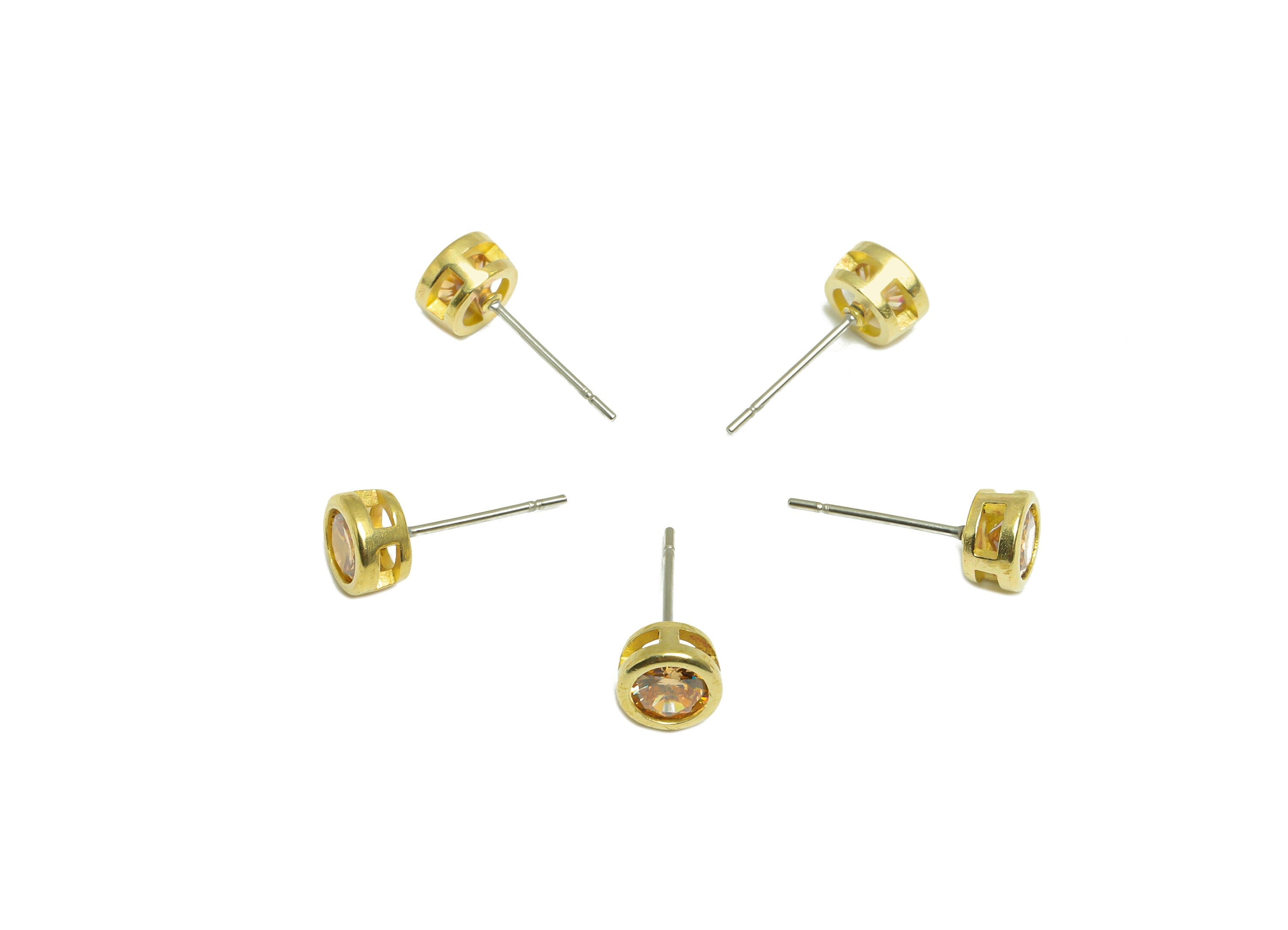 Champagne (CZ-19) Zircon Earring Stud - Raw Brass Minimalist CZ Earring Post - Cubic Zircon Earring Post - 16.04x6.6x4.4mm - PP9838P - DOMEDBAZAAR