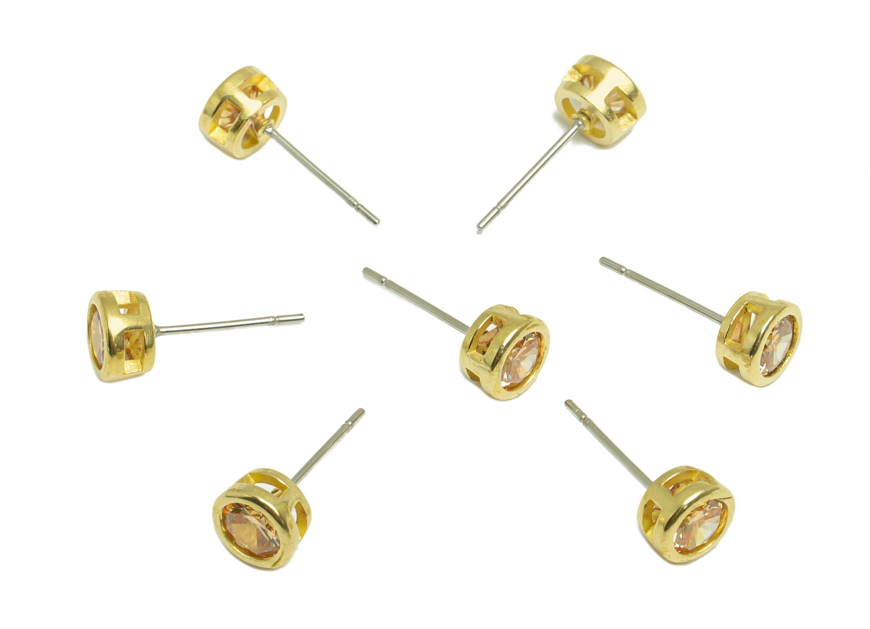 Champagne (CZ-19) Zircon Earring Stud - Raw Brass Minimalist CZ Earring Post - Cubic Zircon Earring Post - 16.04x6.6x4.4mm - PP9838P - DOMEDBAZAAR