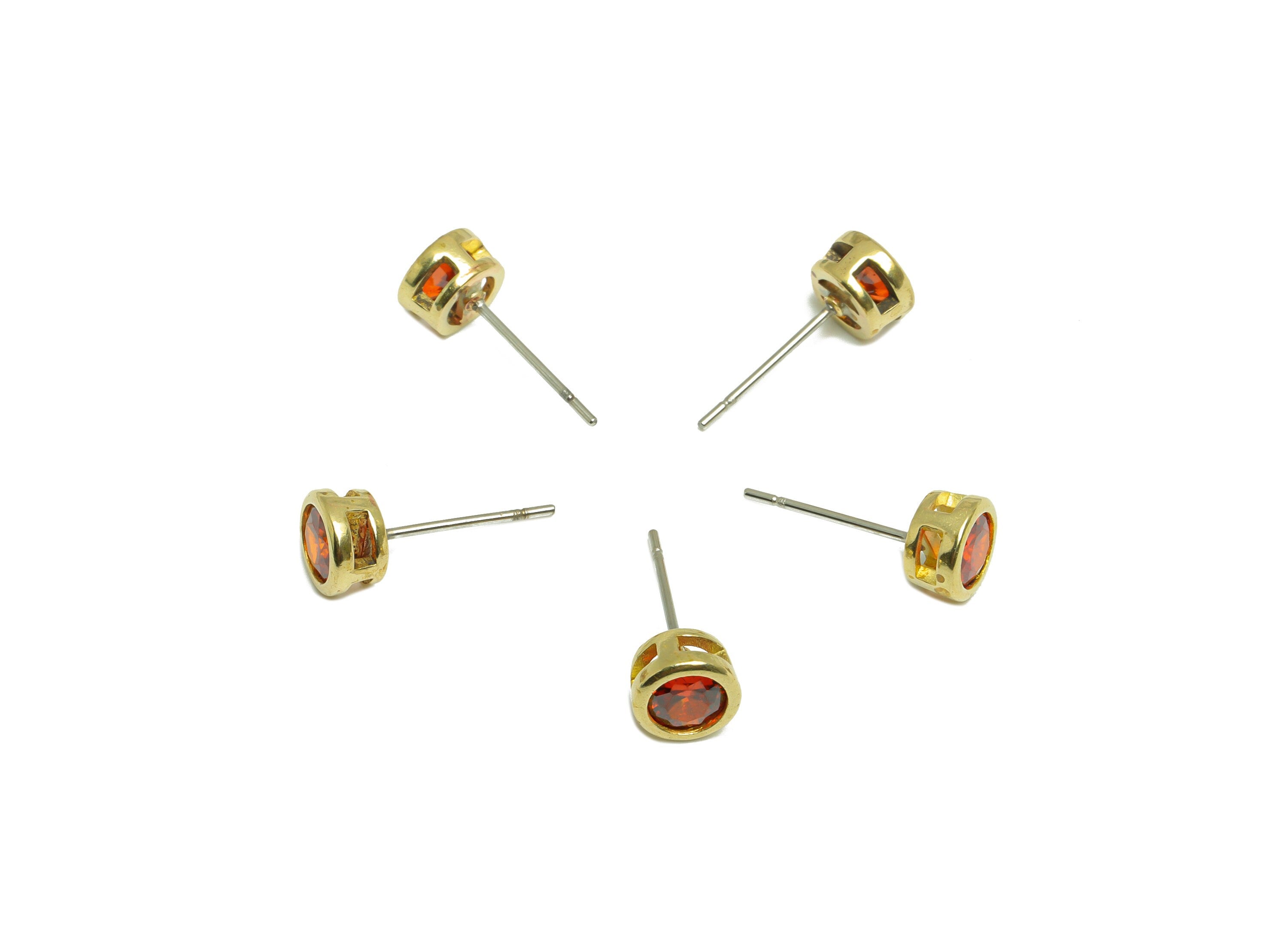 Orange (CZ-11) Zircon Earring Stud - Raw Brass Minimalist CZ Earring Post - Cubic Zircon Earring Post - 16.04x6.6x4.4mm - PP9838R - DOMEDBAZAAR