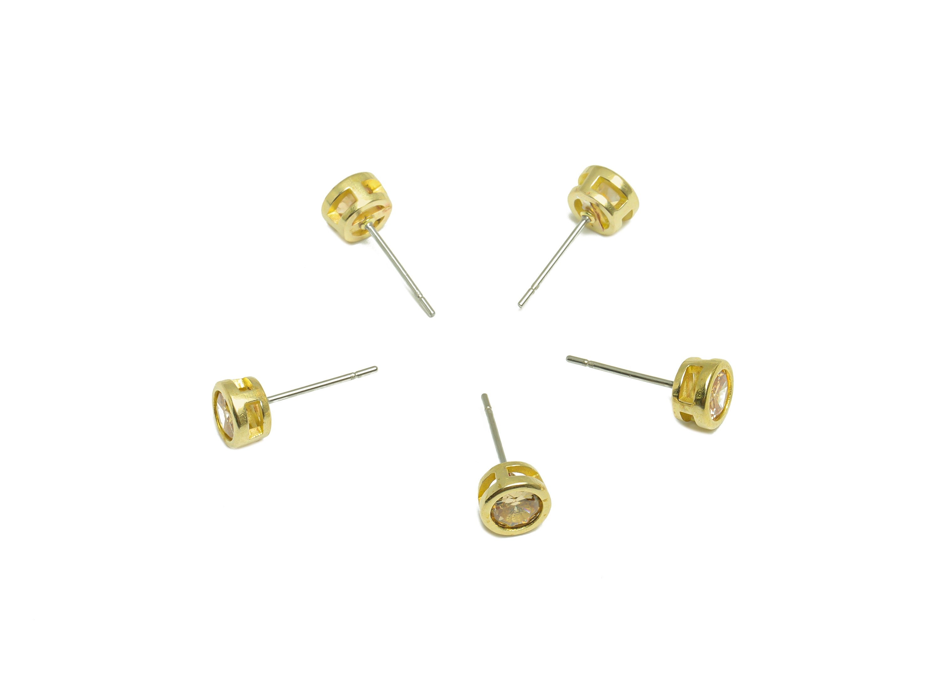 Light Champagne (CZ-19L) Zircon Earring Stud - Raw Brass Minimalist CZ Earring Post - Cubic Zircon Earring Post - 16.04x6.6x4.4mm - PP9838S - DOMEDBAZAAR