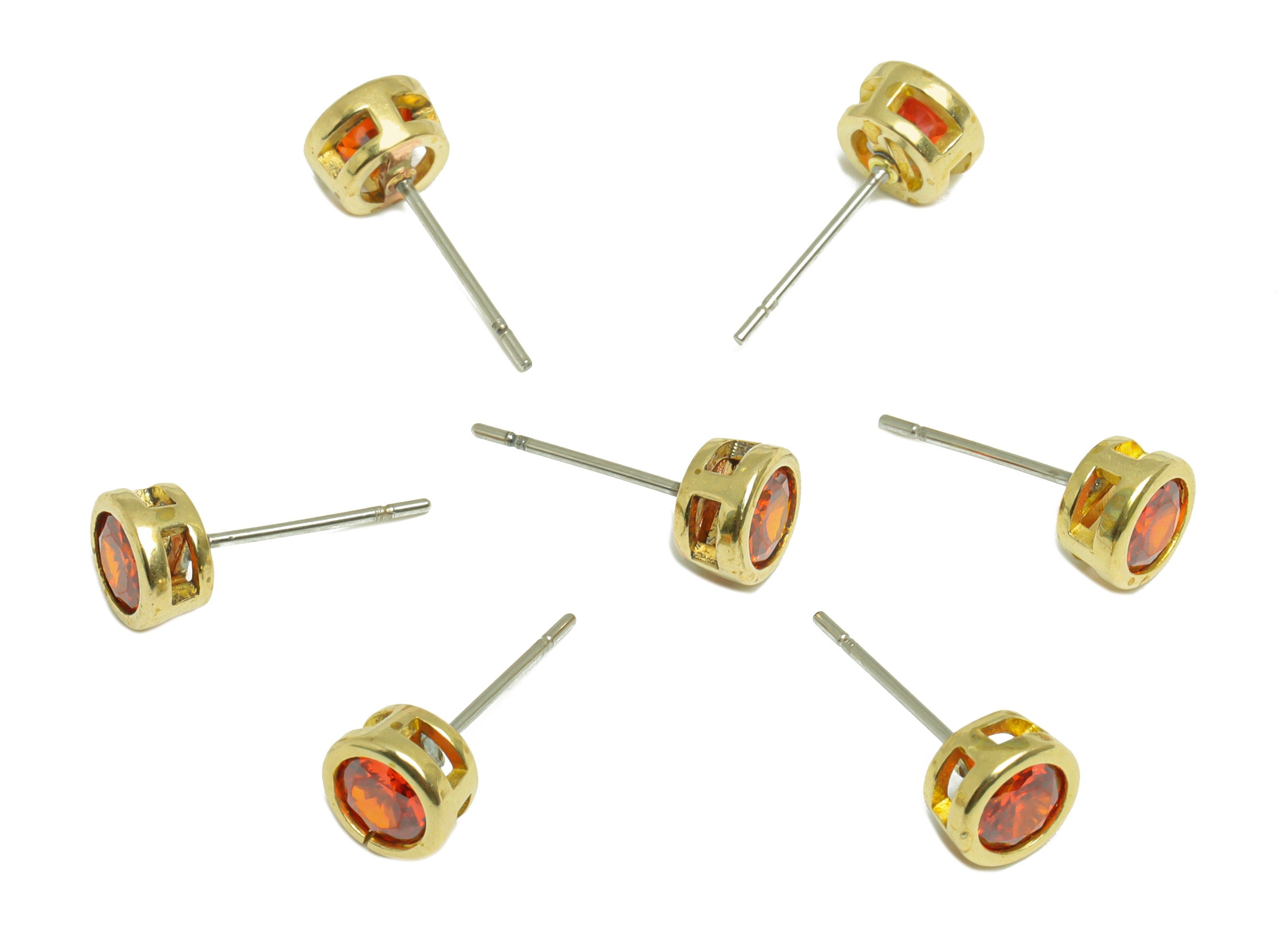 Light Orange (CZ-11L) Zircon Earring Stud - Raw Brass Minimalist CZ Earring Post - Cubic Zircon Earring Post - 16.04x6.6x4.4mm - PP9838T - DOMEDBAZAAR