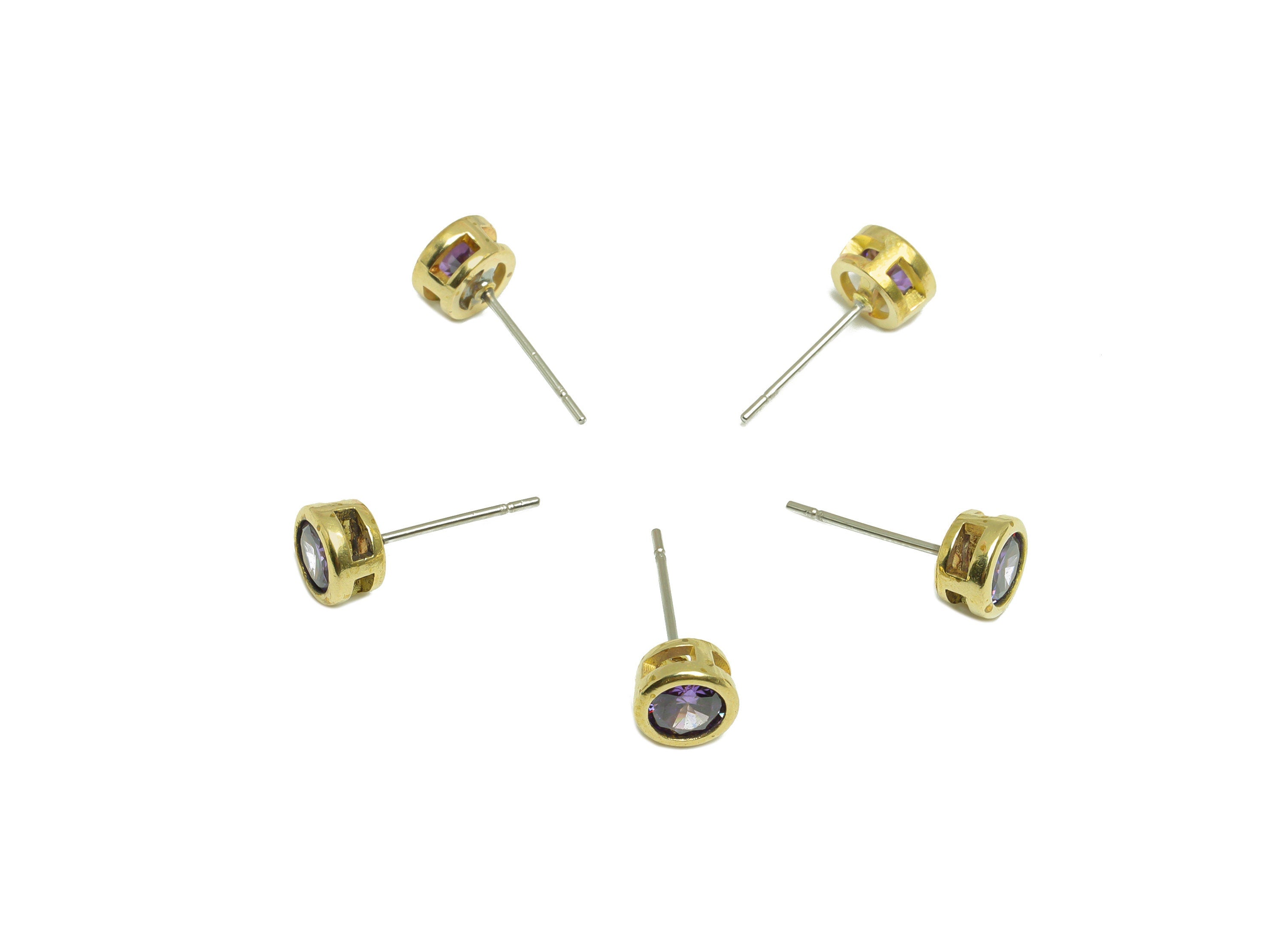 Deep Violet (CZ-08) Zircon Earring Stud - Raw Brass Minimalist CZ Earring Post - Cubic Zircon Earring Post - 16.04x6.6x4.4mm - PP9838U - DOMEDBAZAAR